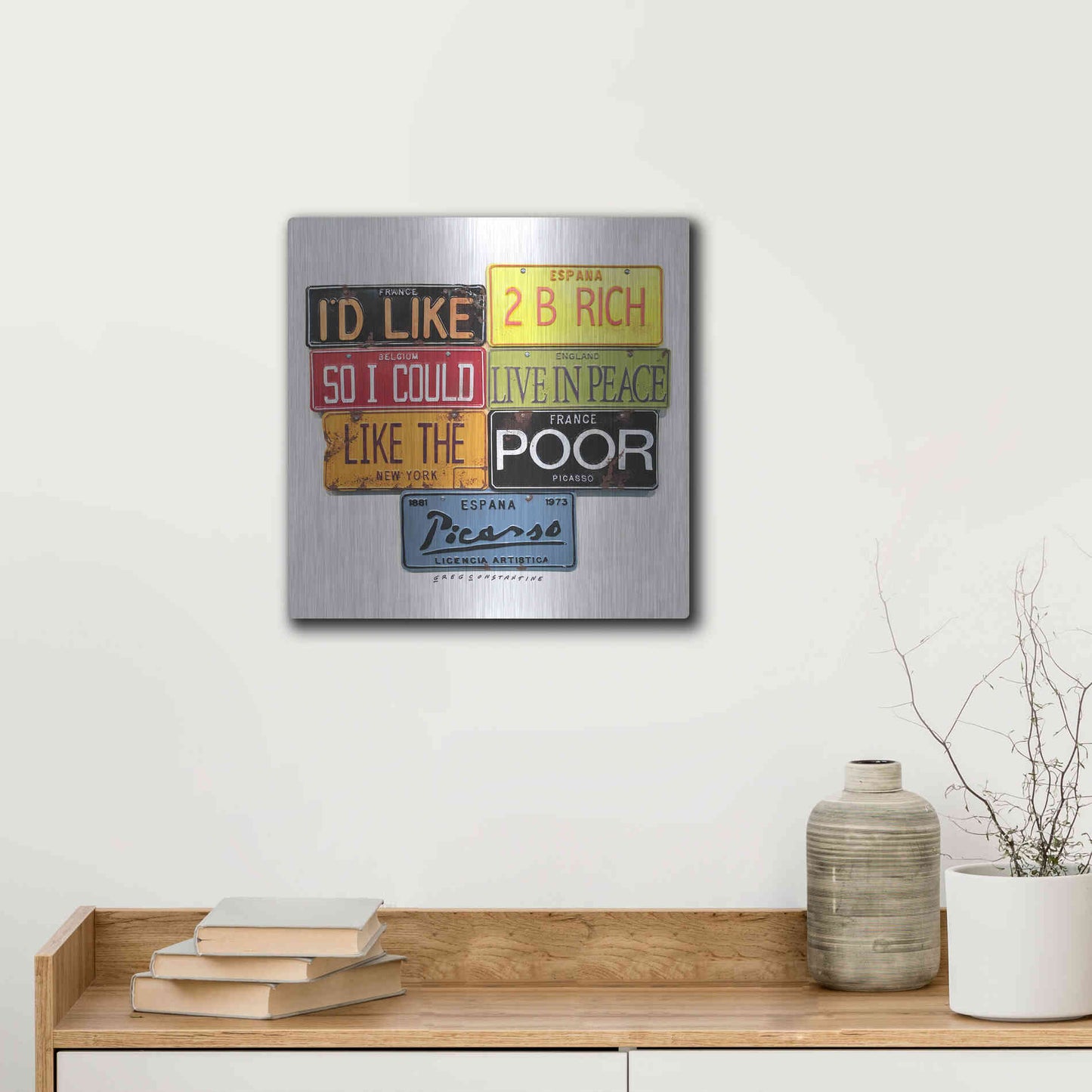 Luxe Metal Art 'Picasso Like 2 B Rich' by Gregory Constantine, Metal Wall Art,12x12