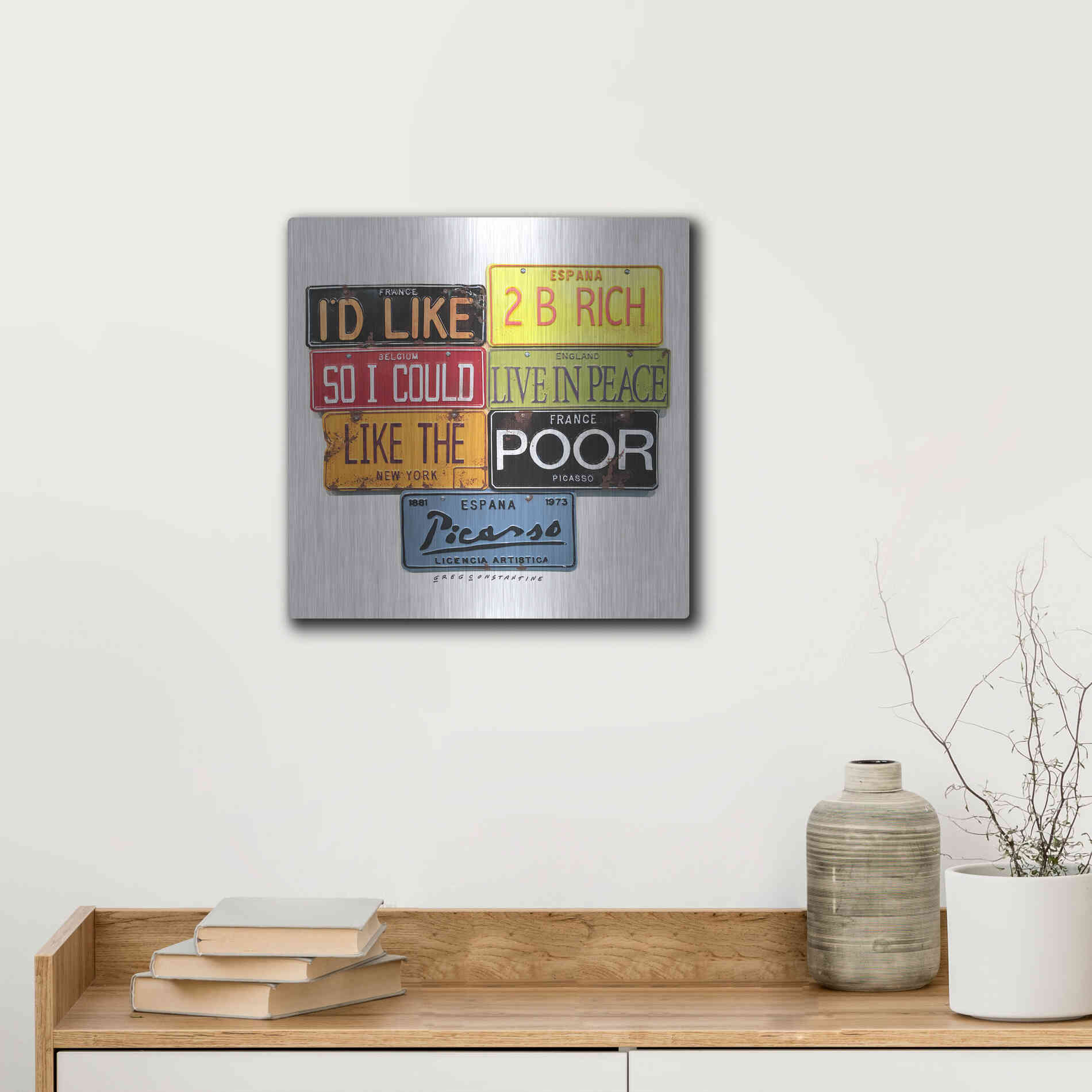 Luxe Metal Art 'Picasso Like 2 B Rich' by Gregory Constantine, Metal Wall Art,12x12