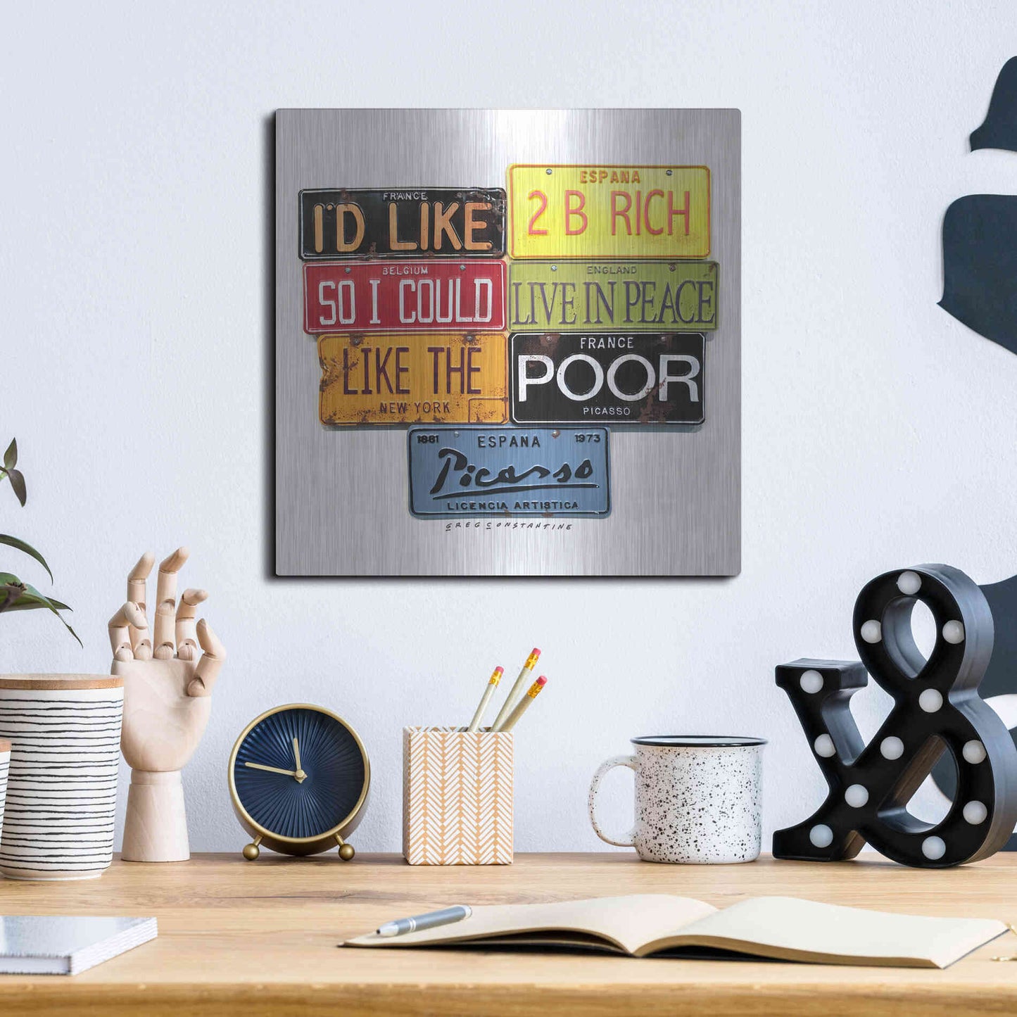 Luxe Metal Art 'Picasso Like 2 B Rich' by Gregory Constantine, Metal Wall Art,12x12