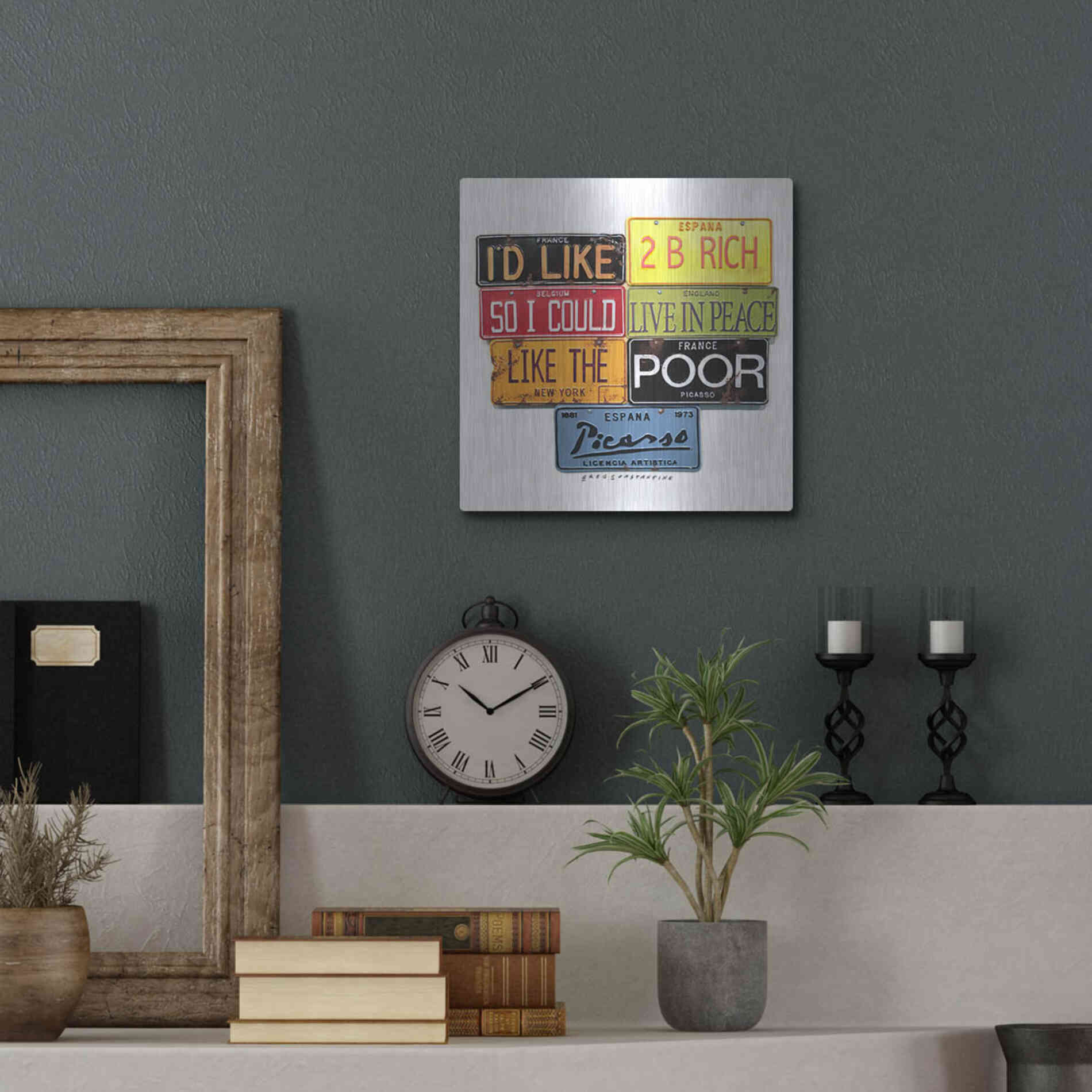 Luxe Metal Art 'Picasso Like 2 B Rich' by Gregory Constantine, Metal Wall Art,12x12