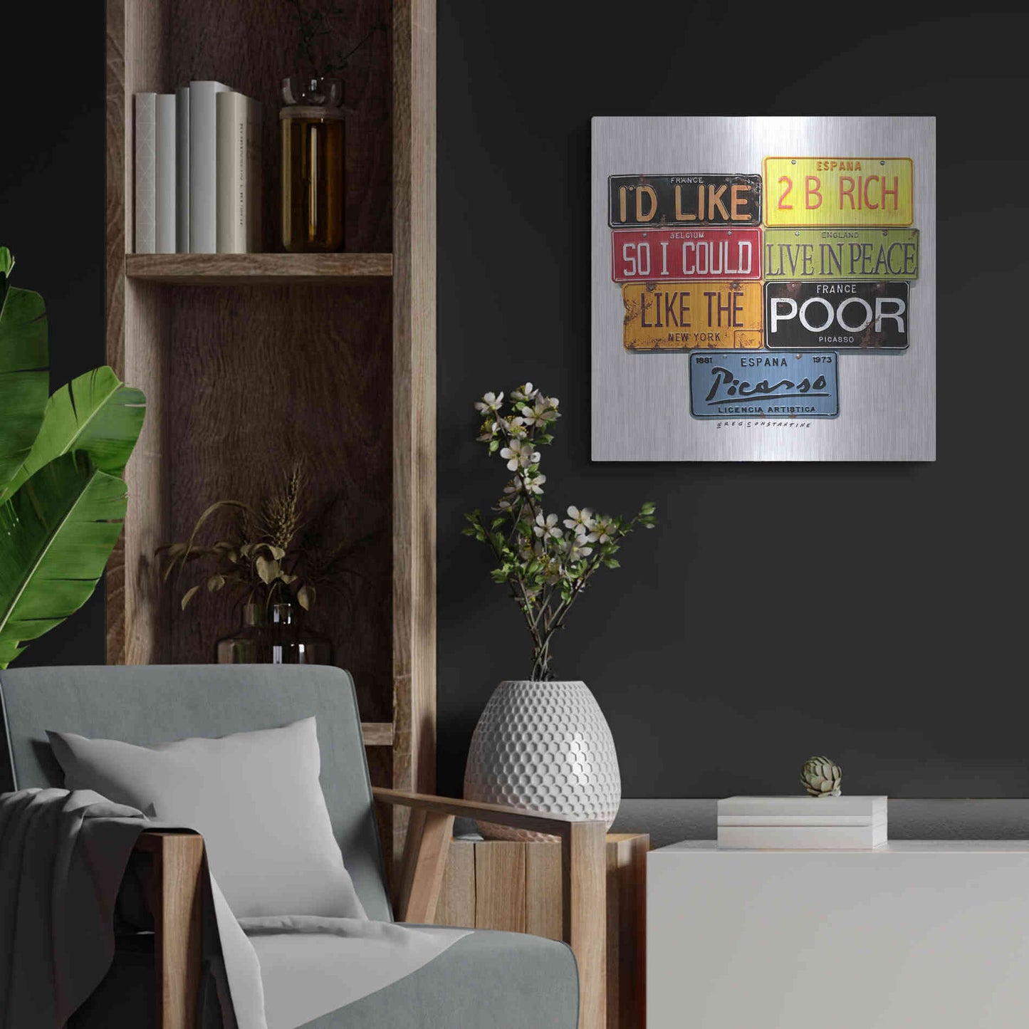 Luxe Metal Art 'Picasso Like 2 B Rich' by Gregory Constantine, Metal Wall Art,24x24