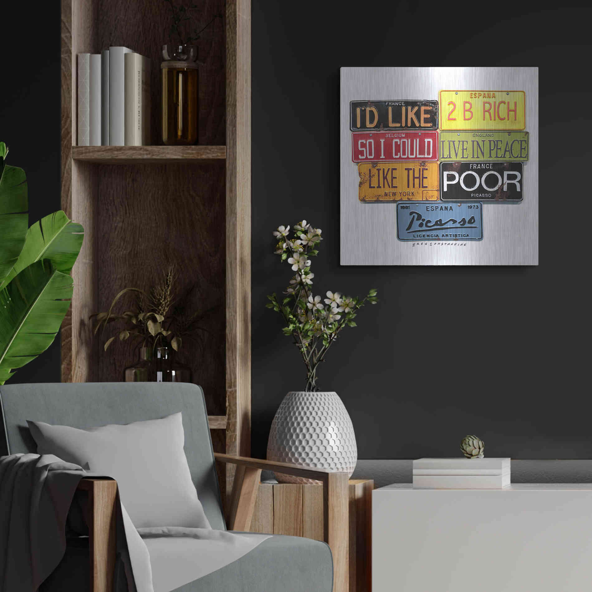 Luxe Metal Art 'Picasso Like 2 B Rich' by Gregory Constantine, Metal Wall Art,24x24