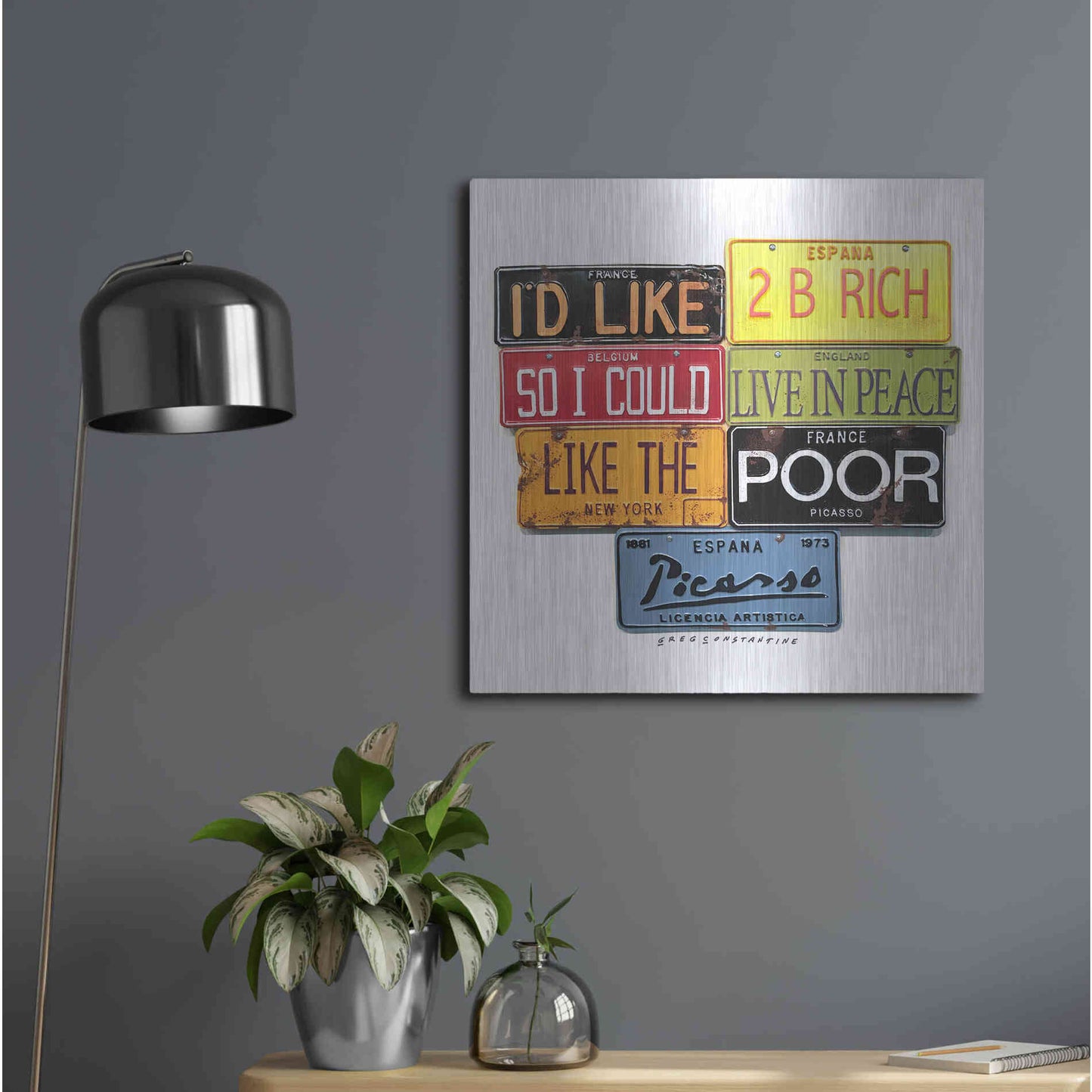 Luxe Metal Art 'Picasso Like 2 B Rich' by Gregory Constantine, Metal Wall Art,24x24