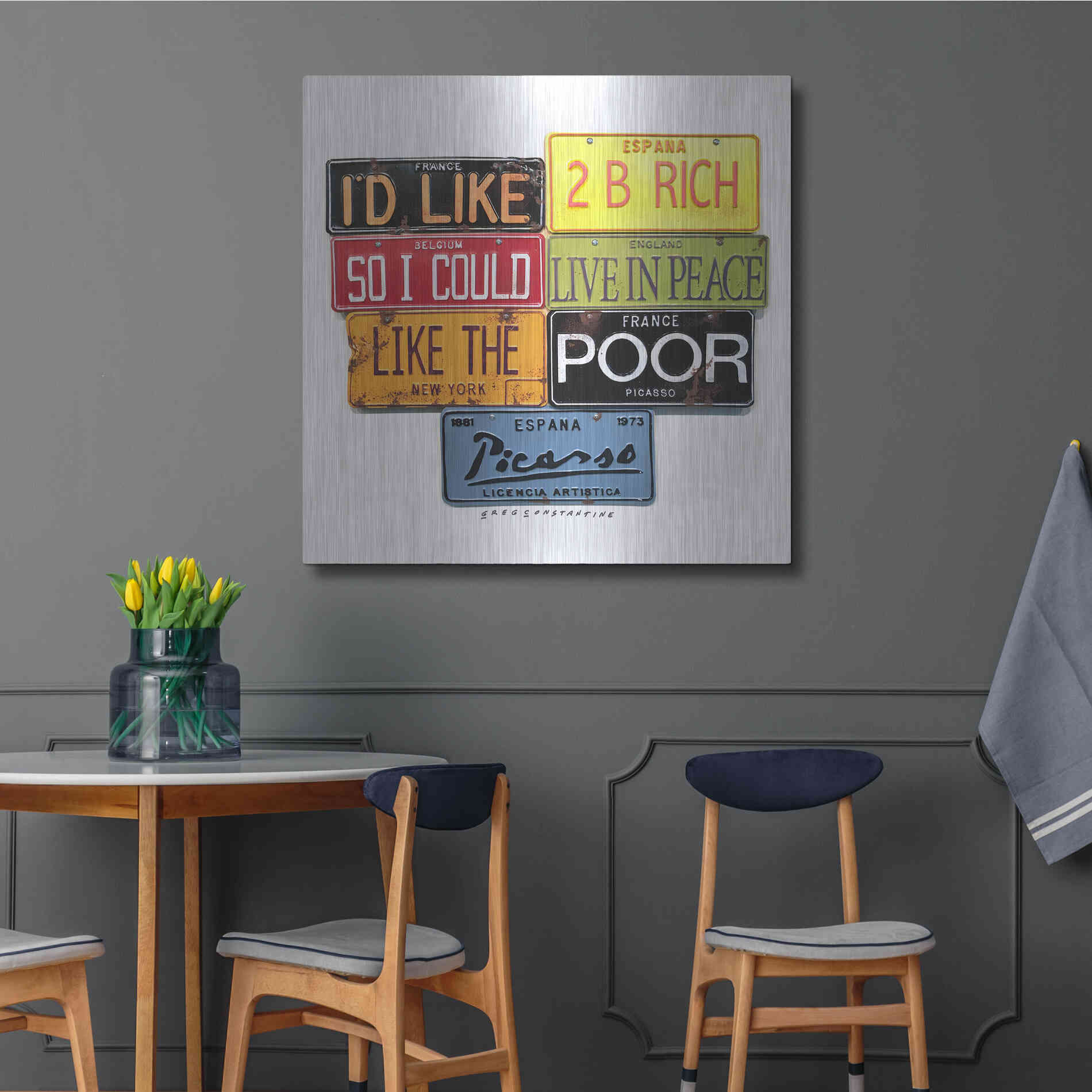 Luxe Metal Art 'Picasso Like 2 B Rich' by Gregory Constantine, Metal Wall Art,36x36