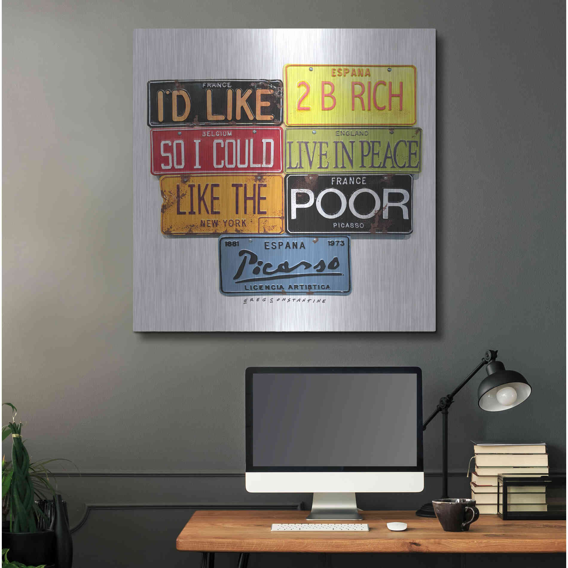 Luxe Metal Art 'Picasso Like 2 B Rich' by Gregory Constantine, Metal Wall Art,36x36