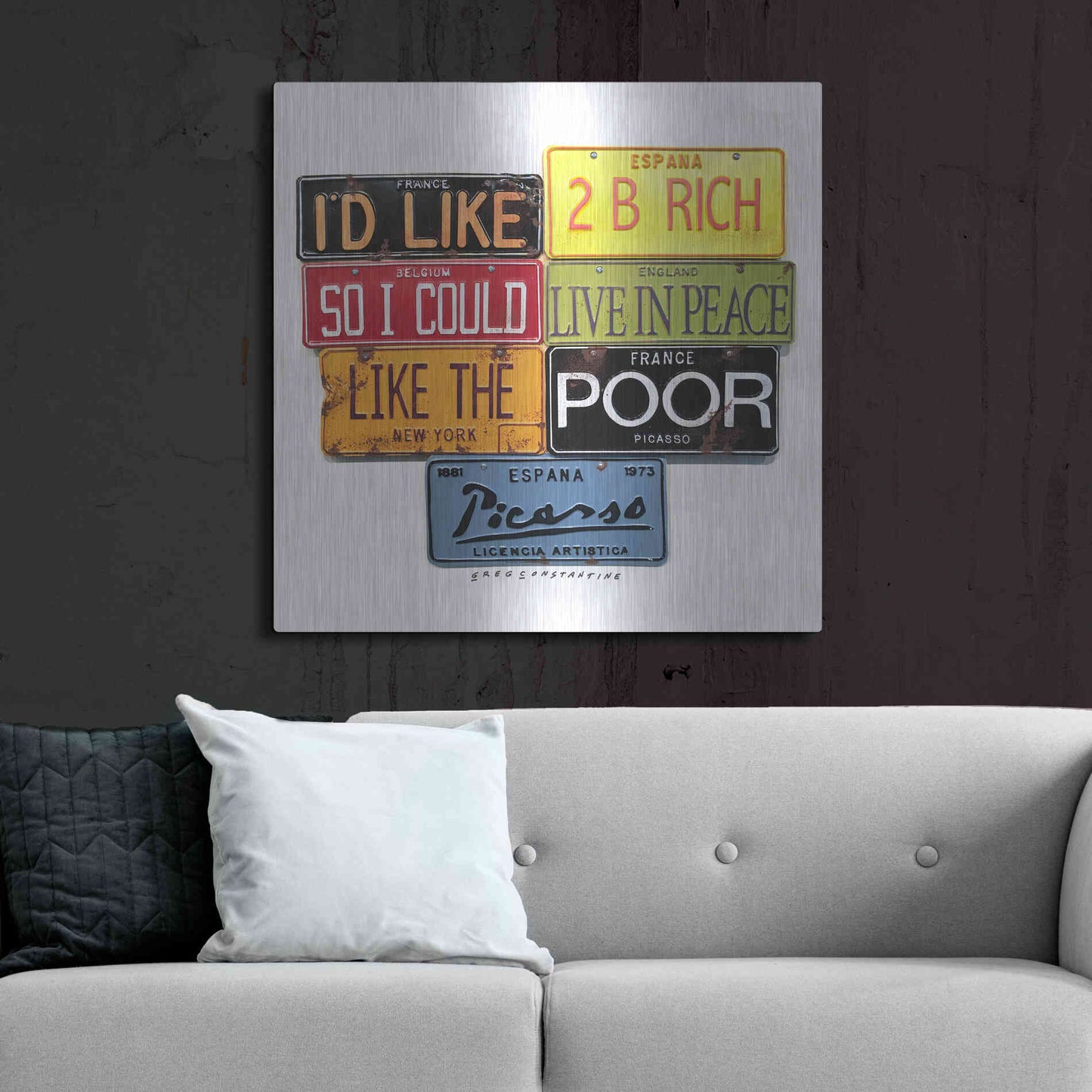 Luxe Metal Art 'Picasso Like 2 B Rich' by Gregory Constantine, Metal Wall Art,36x36
