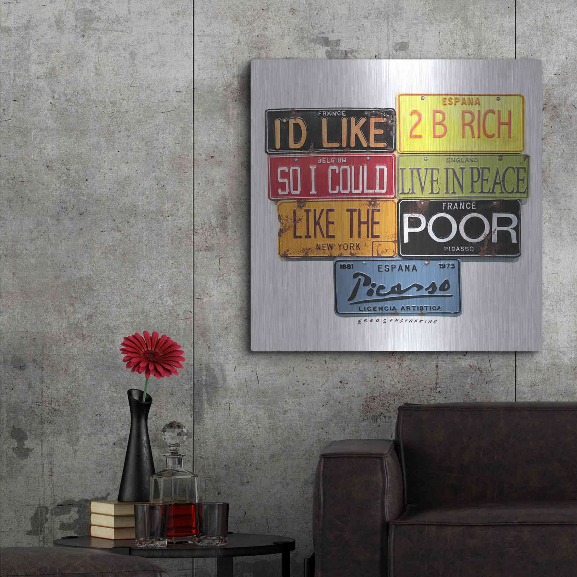 Luxe Metal Art 'Picasso Like 2 B Rich' by Gregory Constantine, Metal Wall Art,36x36