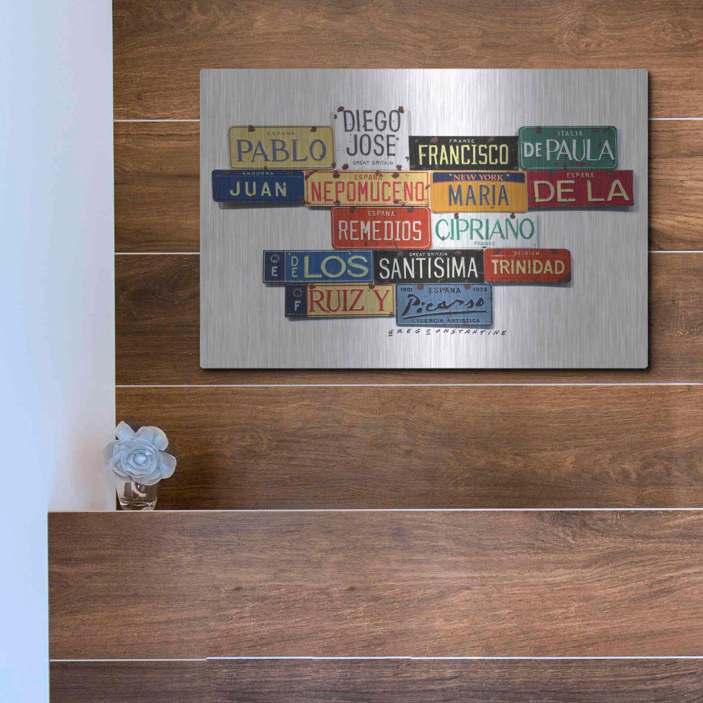Luxe Metal Art 'Picasso Full Name' by Gregory Constantine, Metal Wall Art,16x12