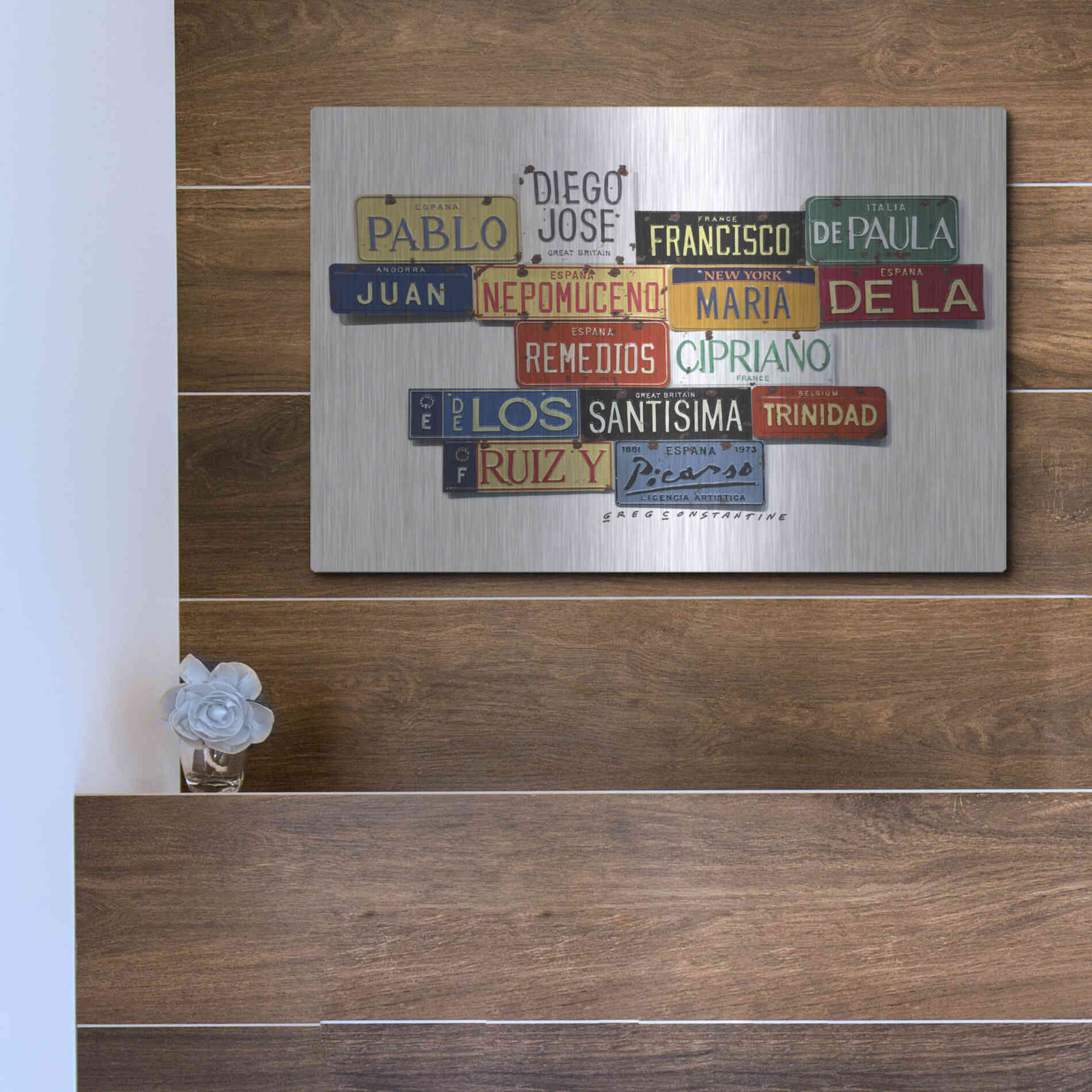 Luxe Metal Art 'Picasso Full Name' by Gregory Constantine, Metal Wall Art,16x12