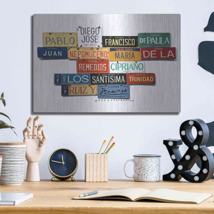 Luxe Metal Art 'Picasso Full Name' by Gregory Constantine, Metal Wall Art,16x12