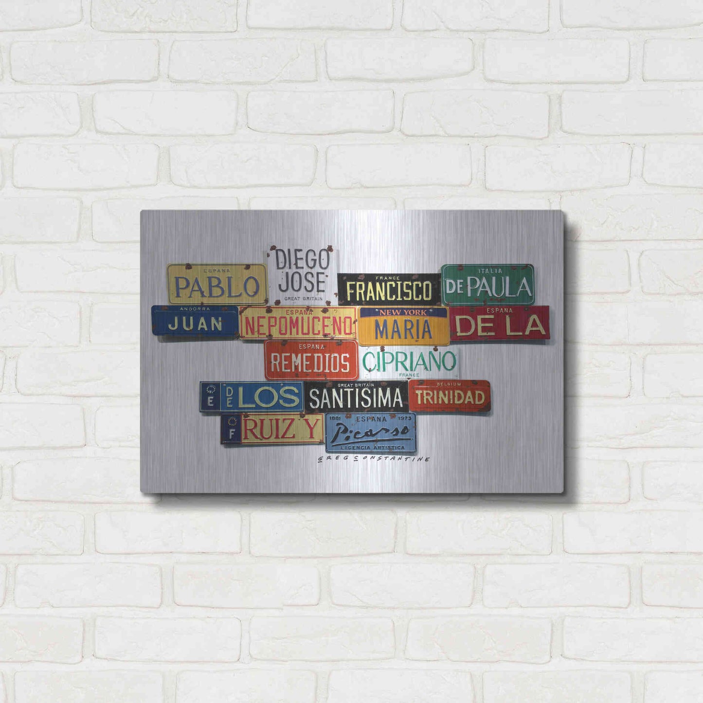 Luxe Metal Art 'Picasso Full Name' by Gregory Constantine, Metal Wall Art,24x16