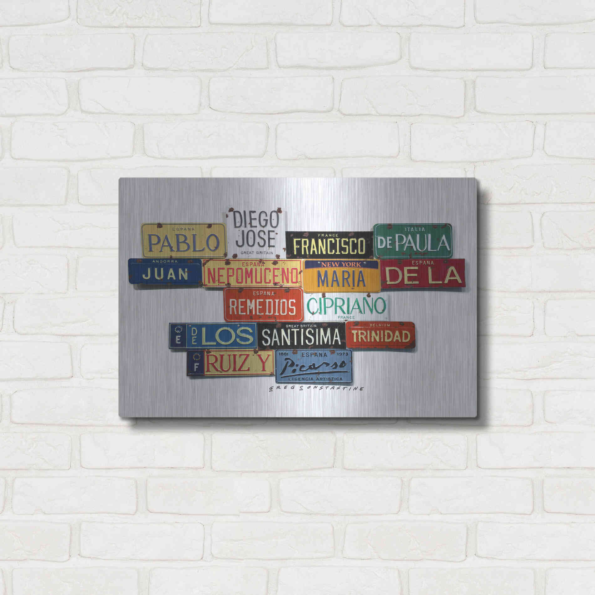 Luxe Metal Art 'Picasso Full Name' by Gregory Constantine, Metal Wall Art,24x16