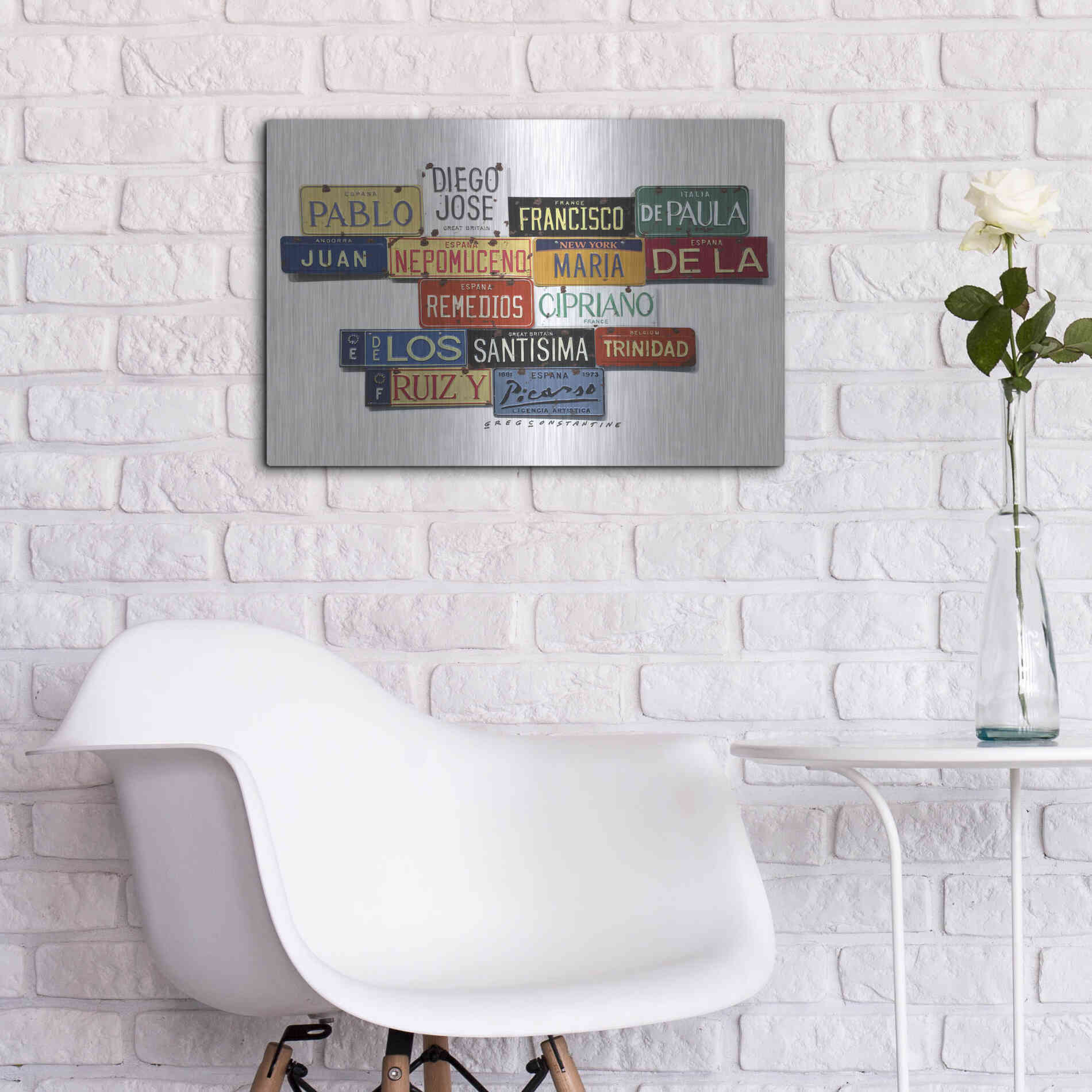 Luxe Metal Art 'Picasso Full Name' by Gregory Constantine, Metal Wall Art,24x16