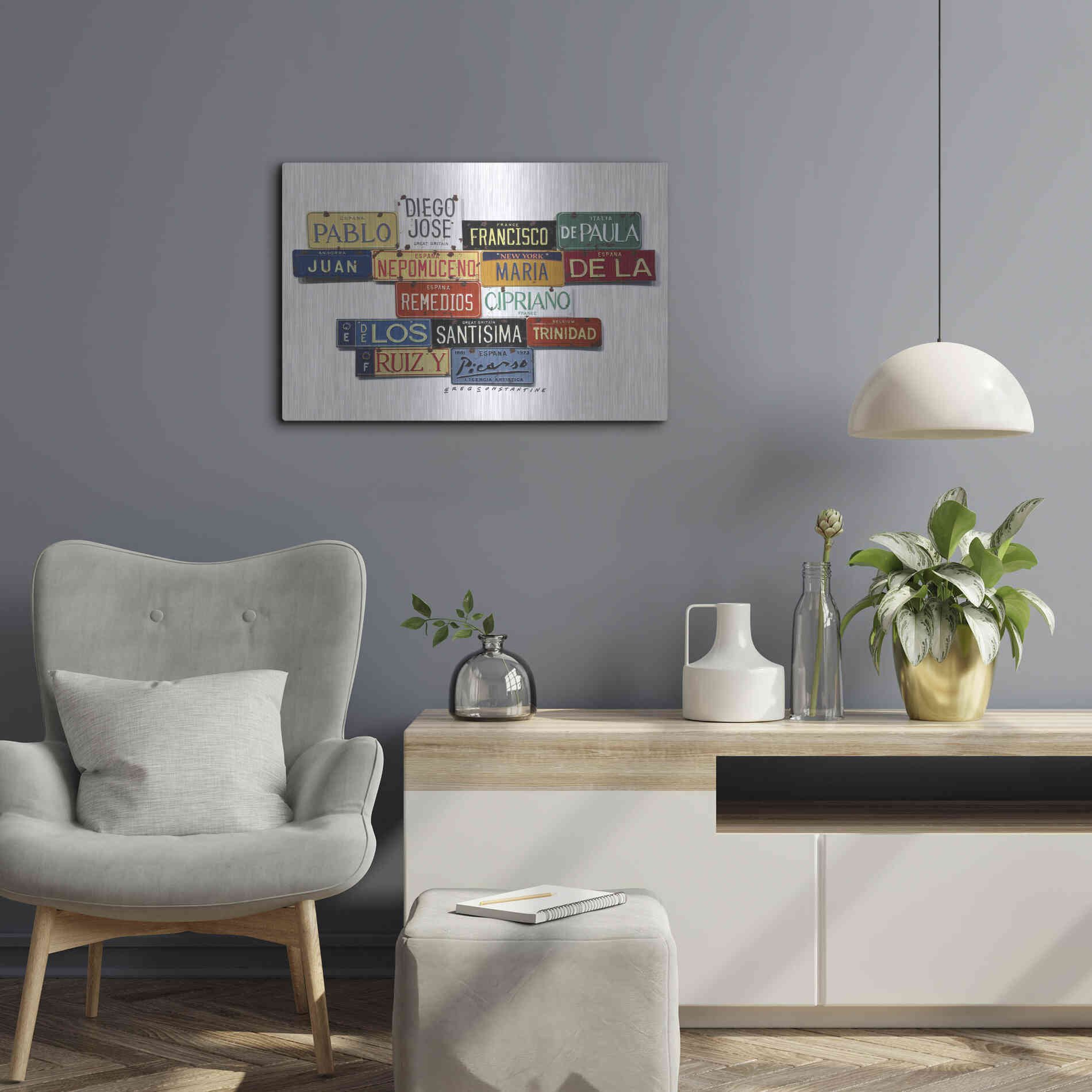 Luxe Metal Art 'Picasso Full Name' by Gregory Constantine, Metal Wall Art,24x16
