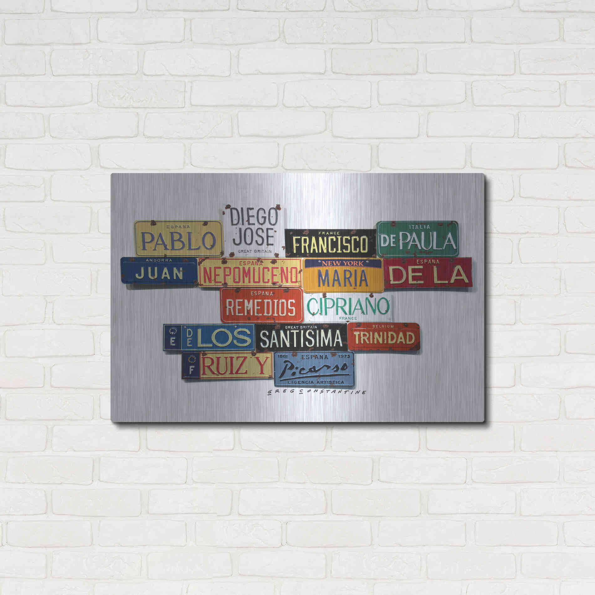 Luxe Metal Art 'Picasso Full Name' by Gregory Constantine, Metal Wall Art,36x24