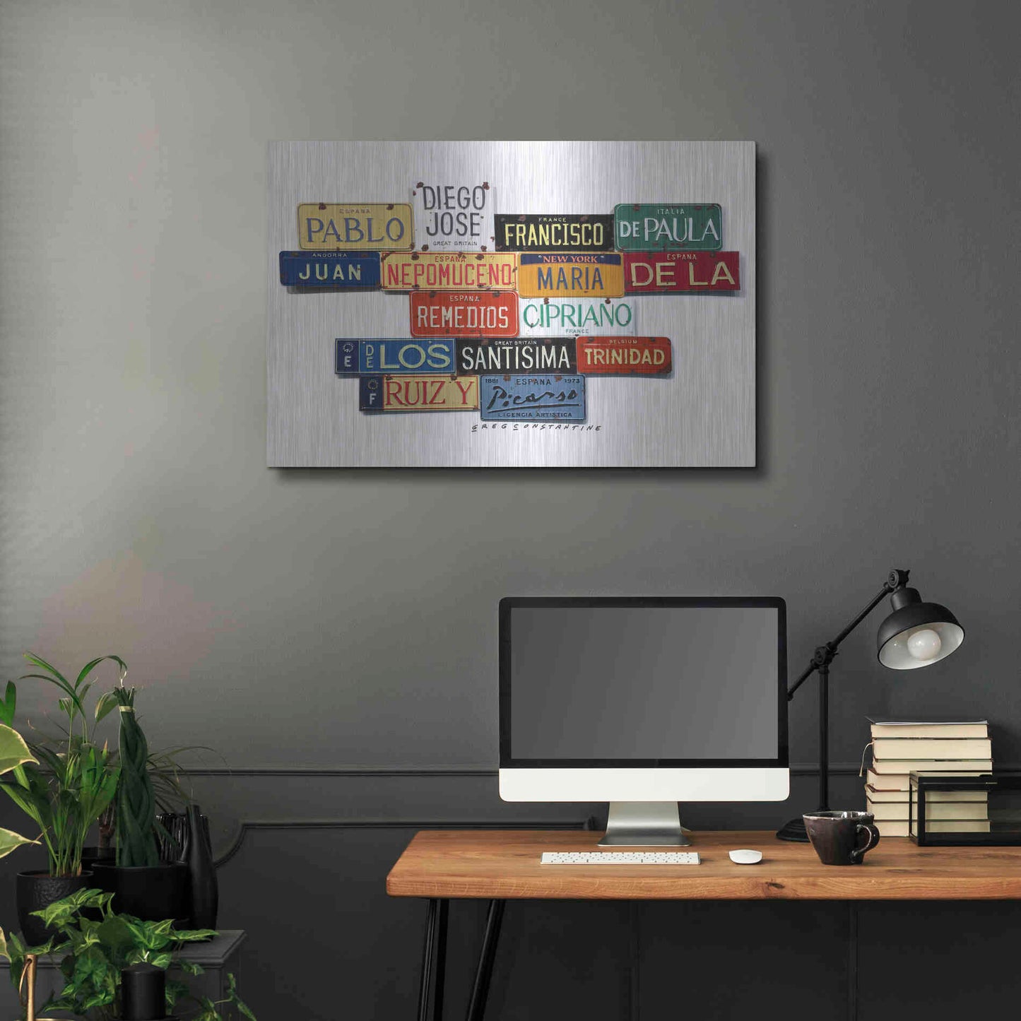 Luxe Metal Art 'Picasso Full Name' by Gregory Constantine, Metal Wall Art,36x24