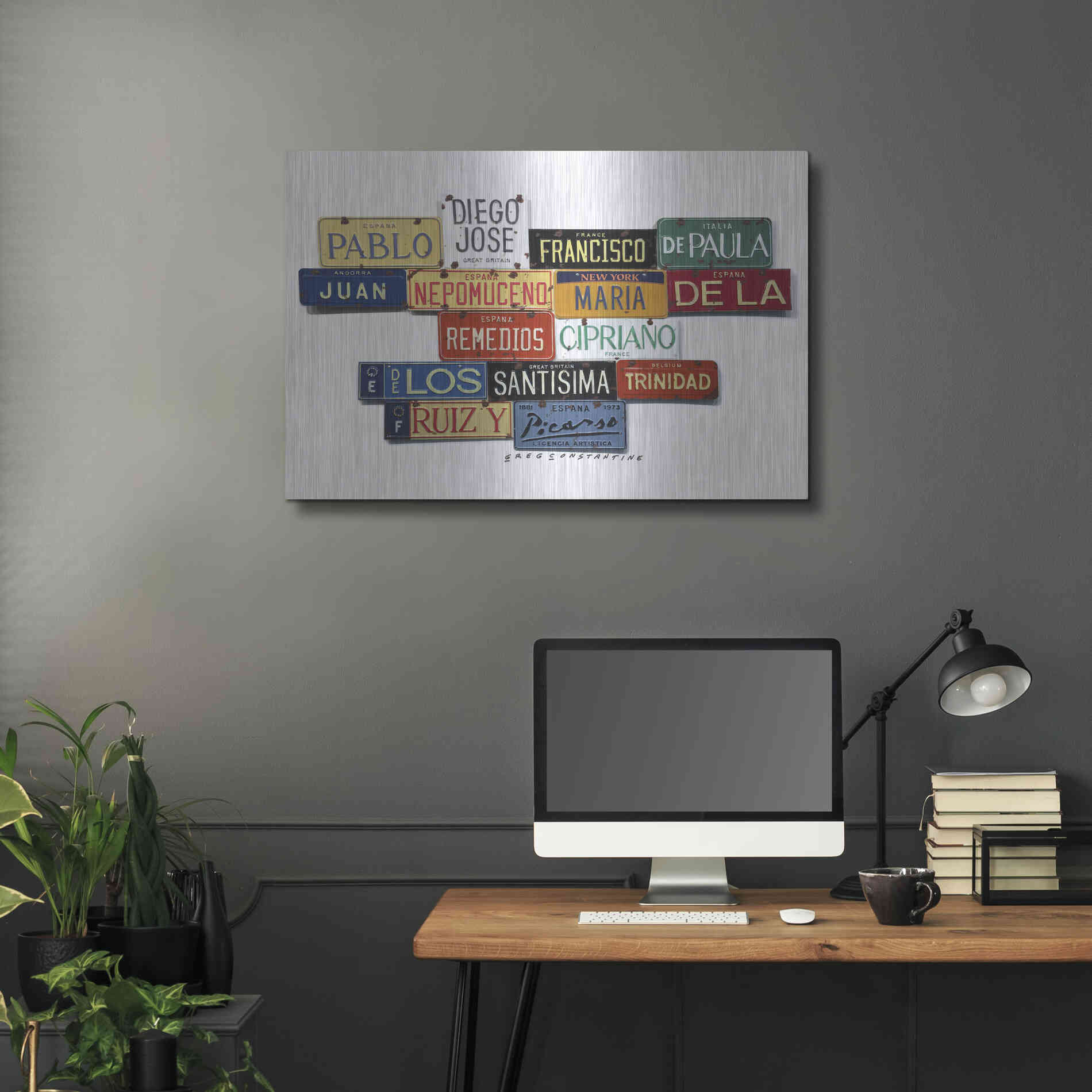 Luxe Metal Art 'Picasso Full Name' by Gregory Constantine, Metal Wall Art,36x24