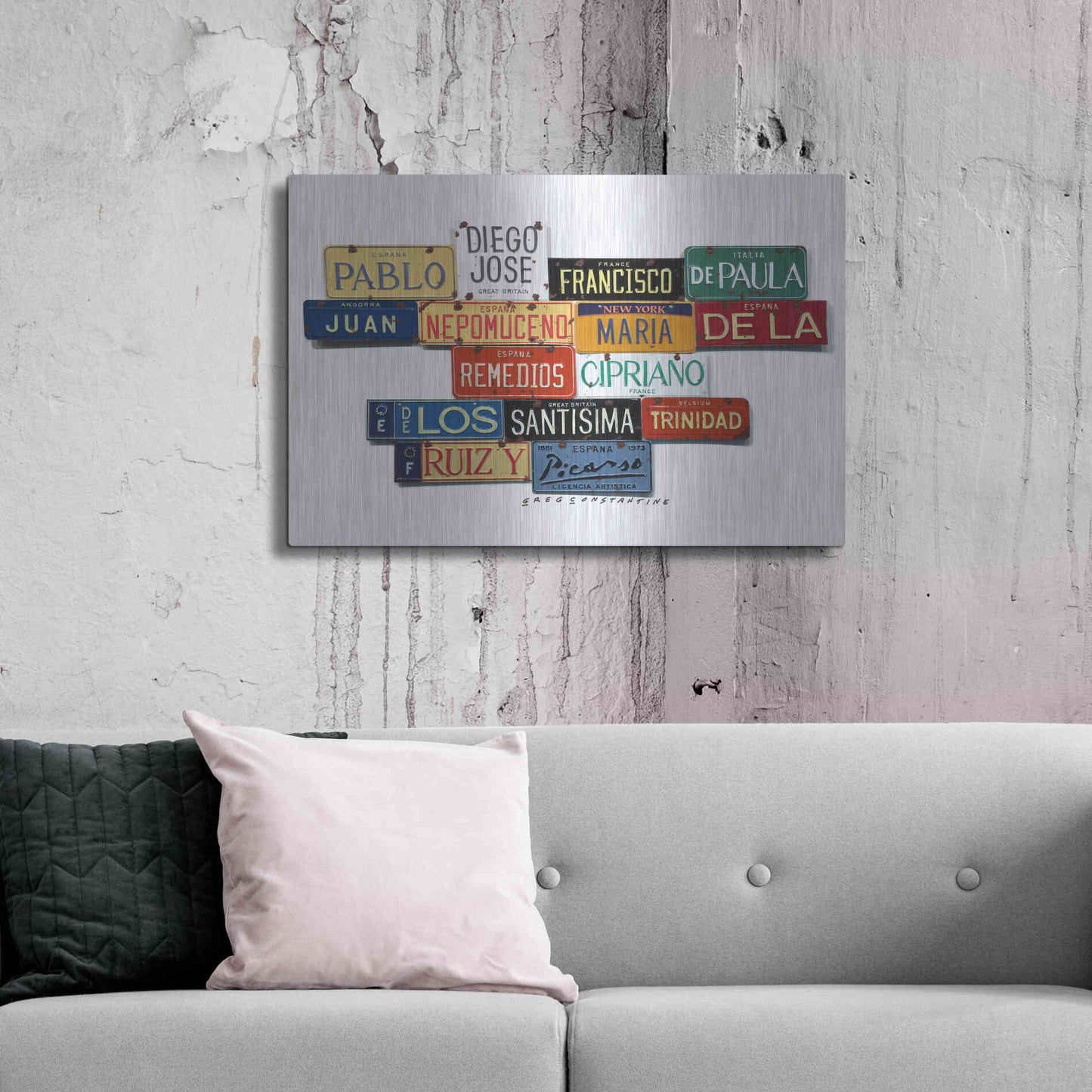 Luxe Metal Art 'Picasso Full Name' by Gregory Constantine, Metal Wall Art,36x24