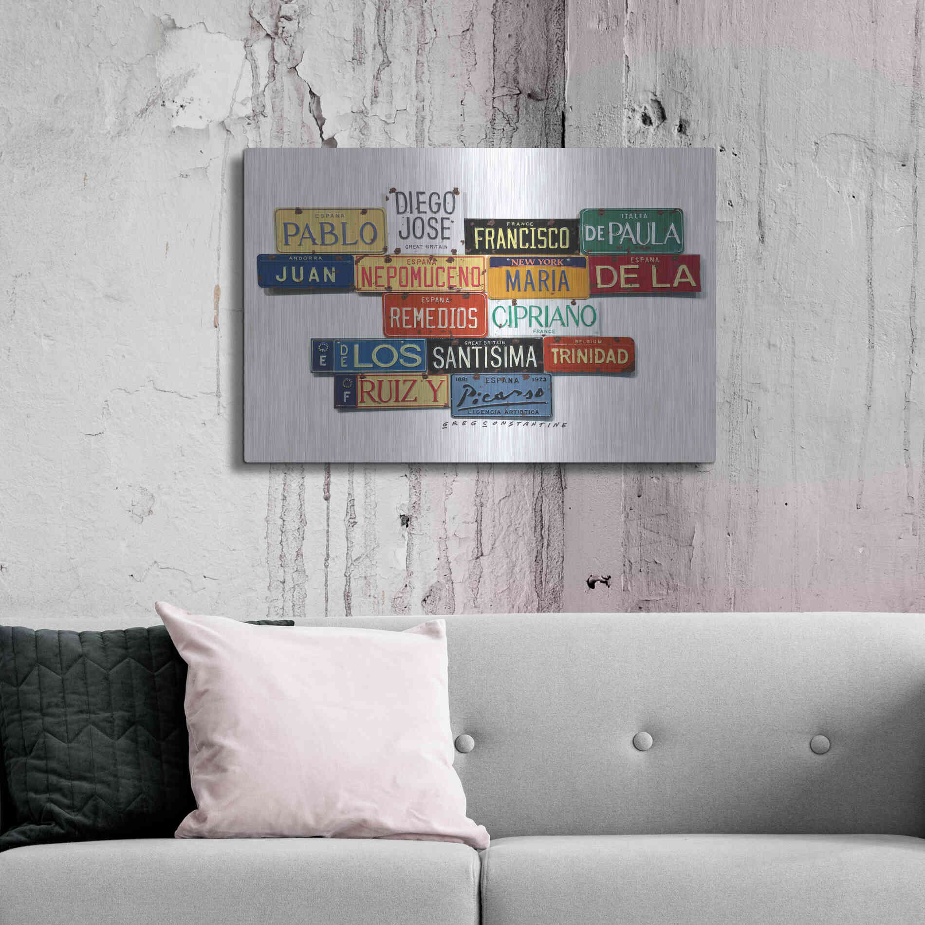 Luxe Metal Art 'Picasso Full Name' by Gregory Constantine, Metal Wall Art,36x24