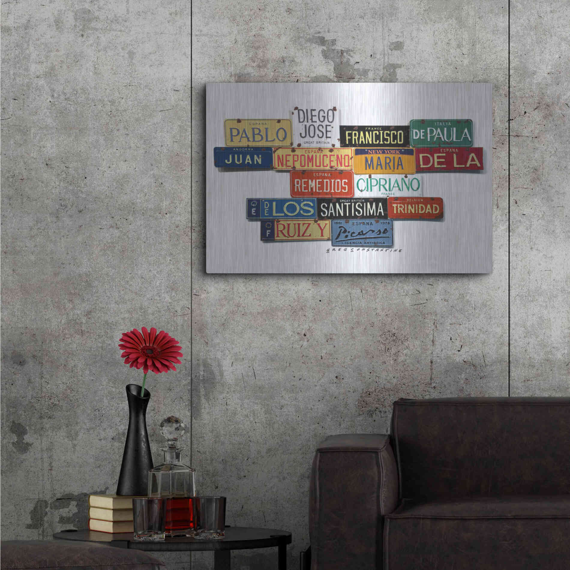 Luxe Metal Art 'Picasso Full Name' by Gregory Constantine, Metal Wall Art,36x24