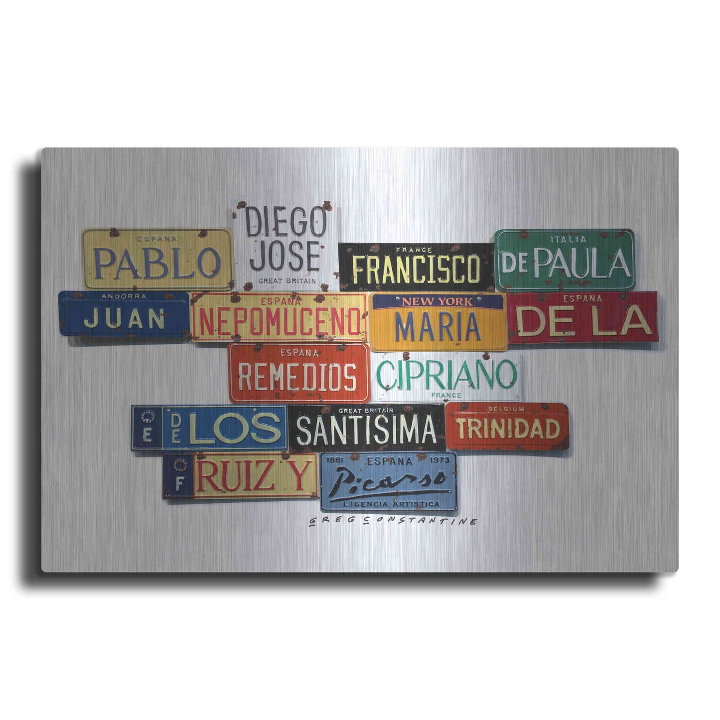 Luxe Metal Art 'Picasso Full Name' by Gregory Constantine, Metal Wall Art