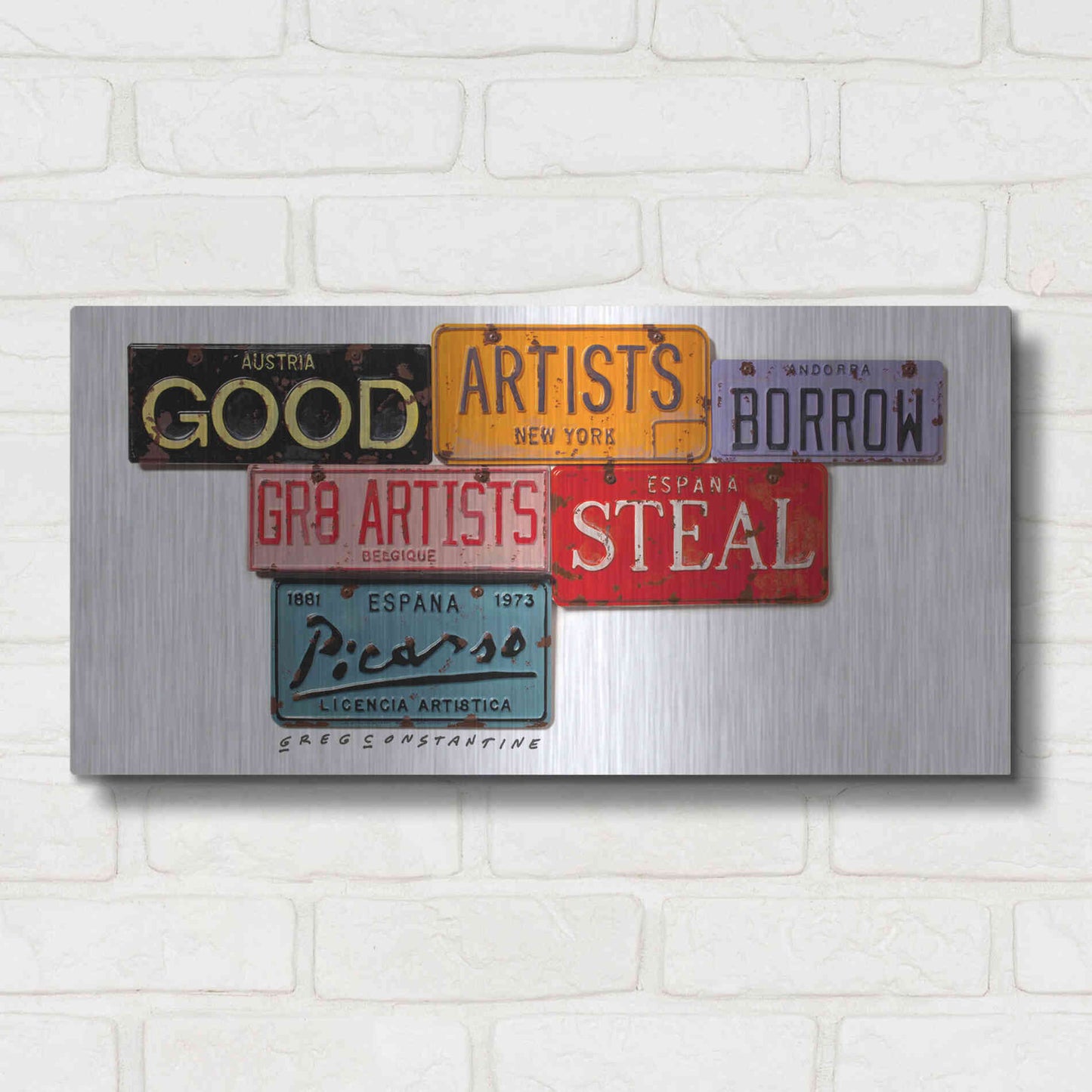 Luxe Metal Art 'Picasso Artists Steal' by Gregory Constantine, Metal Wall Art,24x12