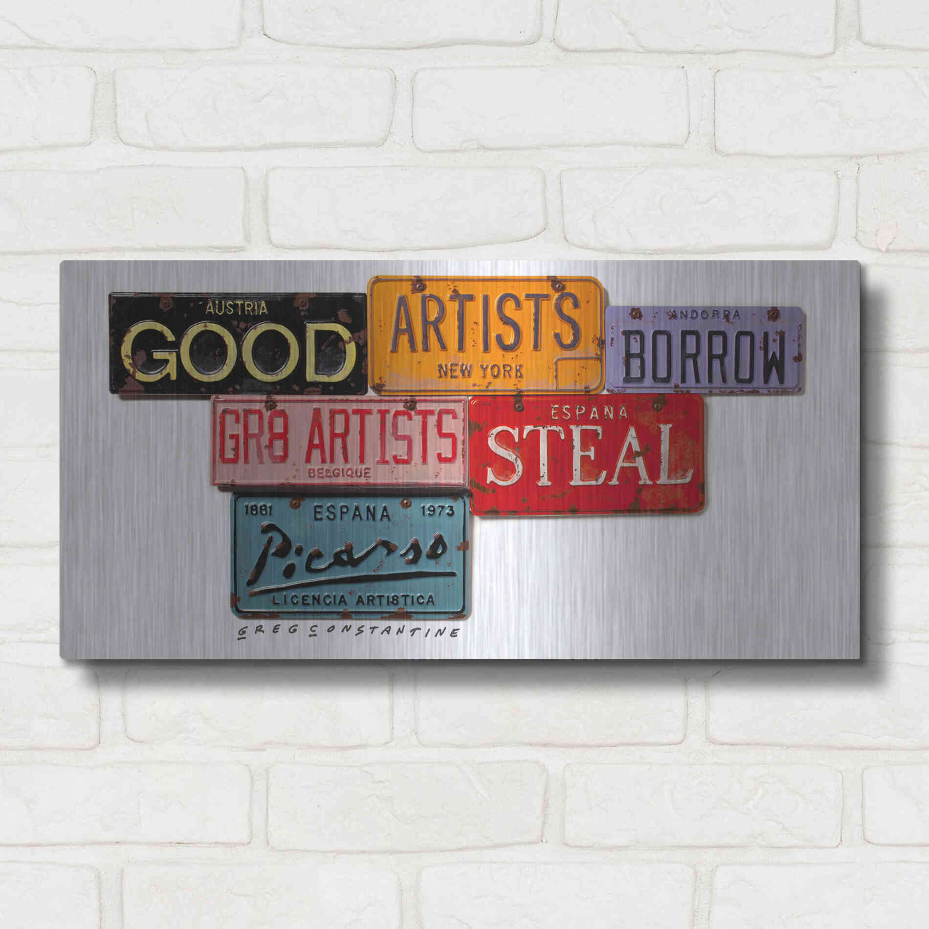 Luxe Metal Art 'Picasso Artists Steal' by Gregory Constantine, Metal Wall Art,24x12