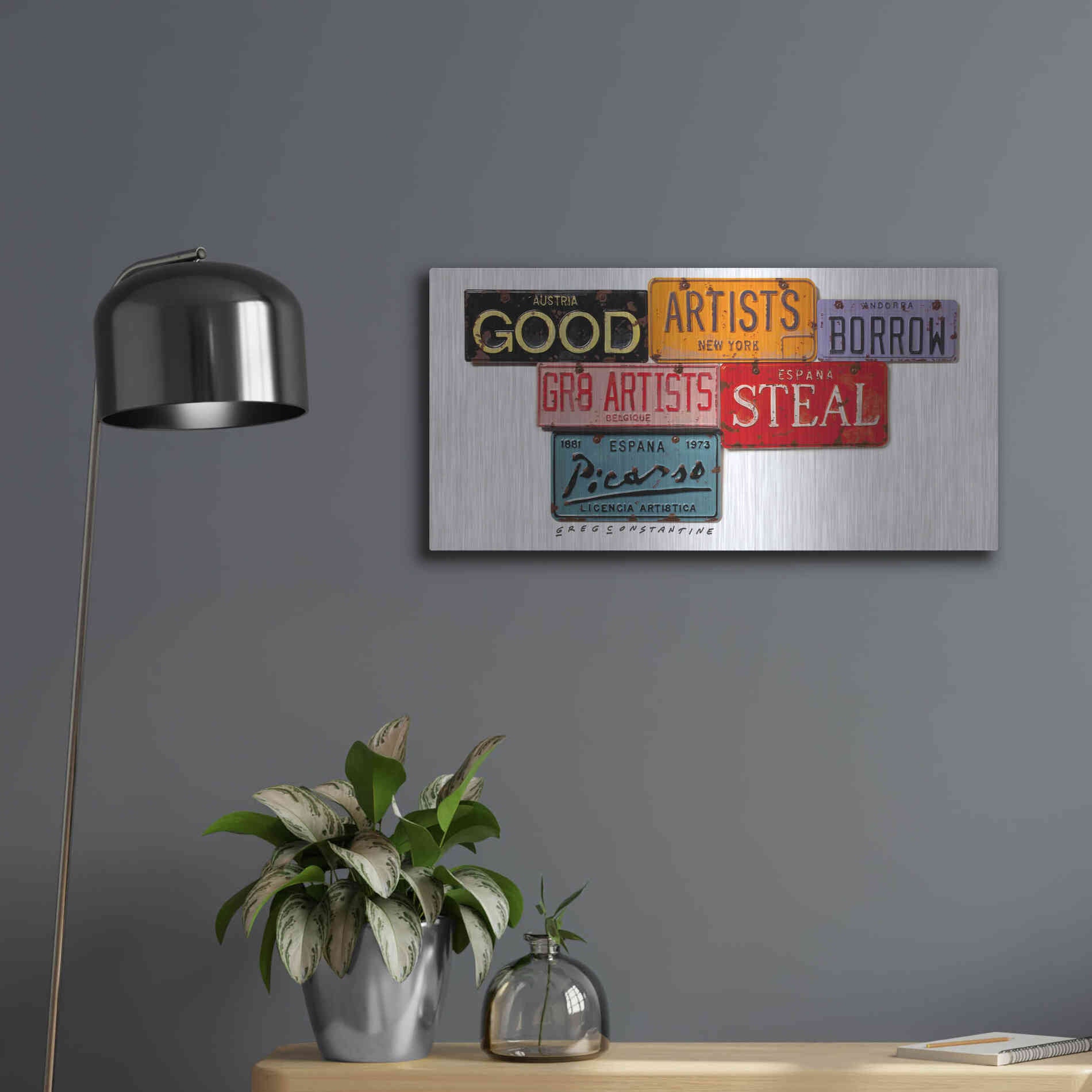 Luxe Metal Art 'Picasso Artists Steal' by Gregory Constantine, Metal Wall Art,24x12