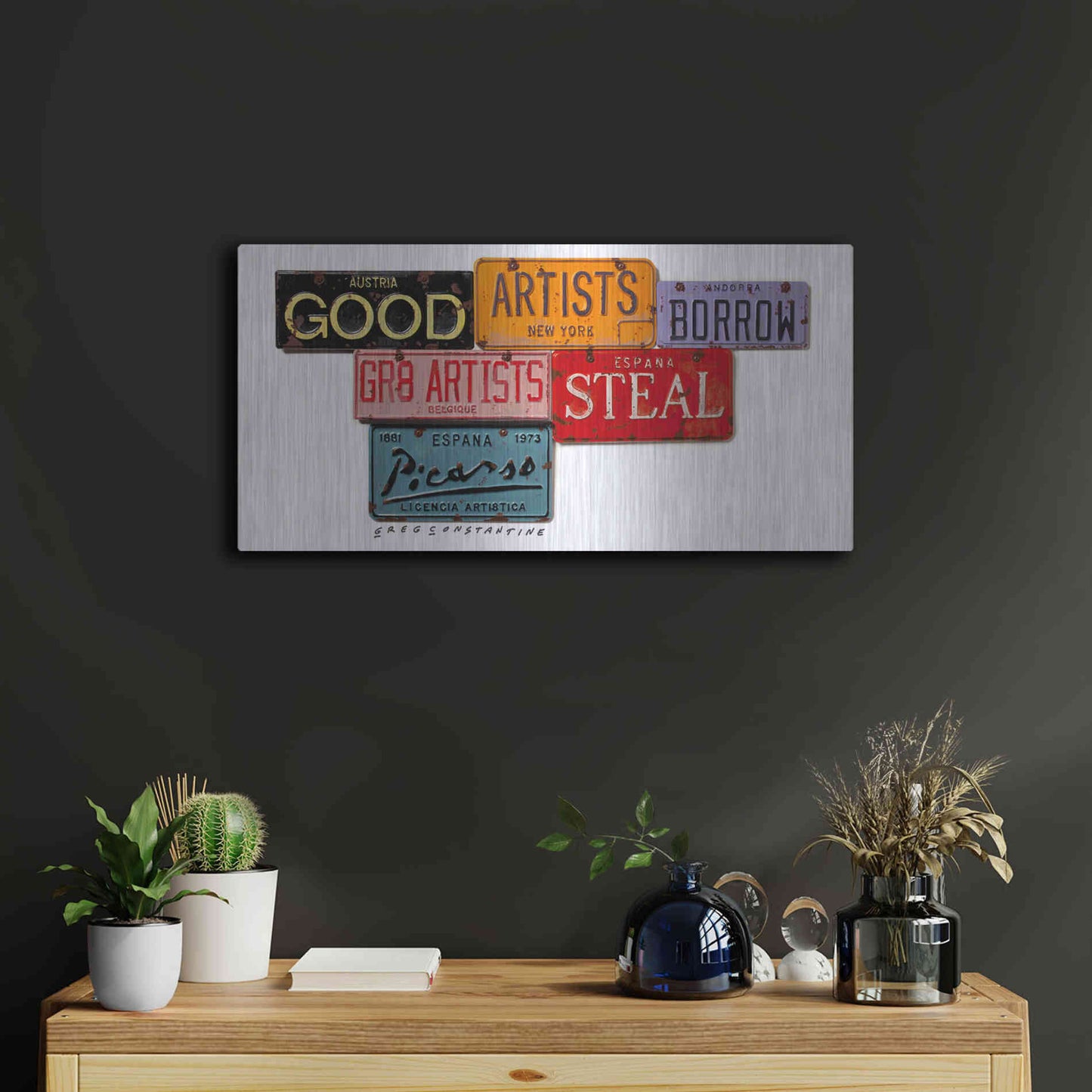 Luxe Metal Art 'Picasso Artists Steal' by Gregory Constantine, Metal Wall Art,24x12