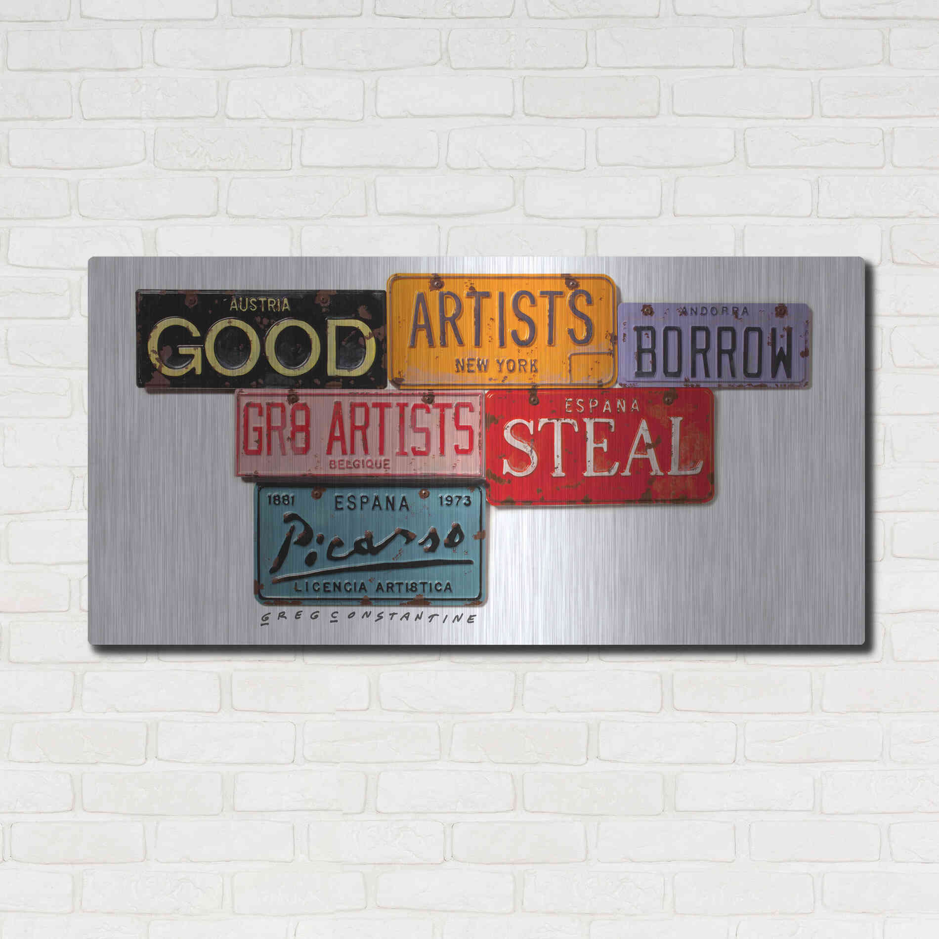 Luxe Metal Art 'Picasso Artists Steal' by Gregory Constantine, Metal Wall Art,48x24
