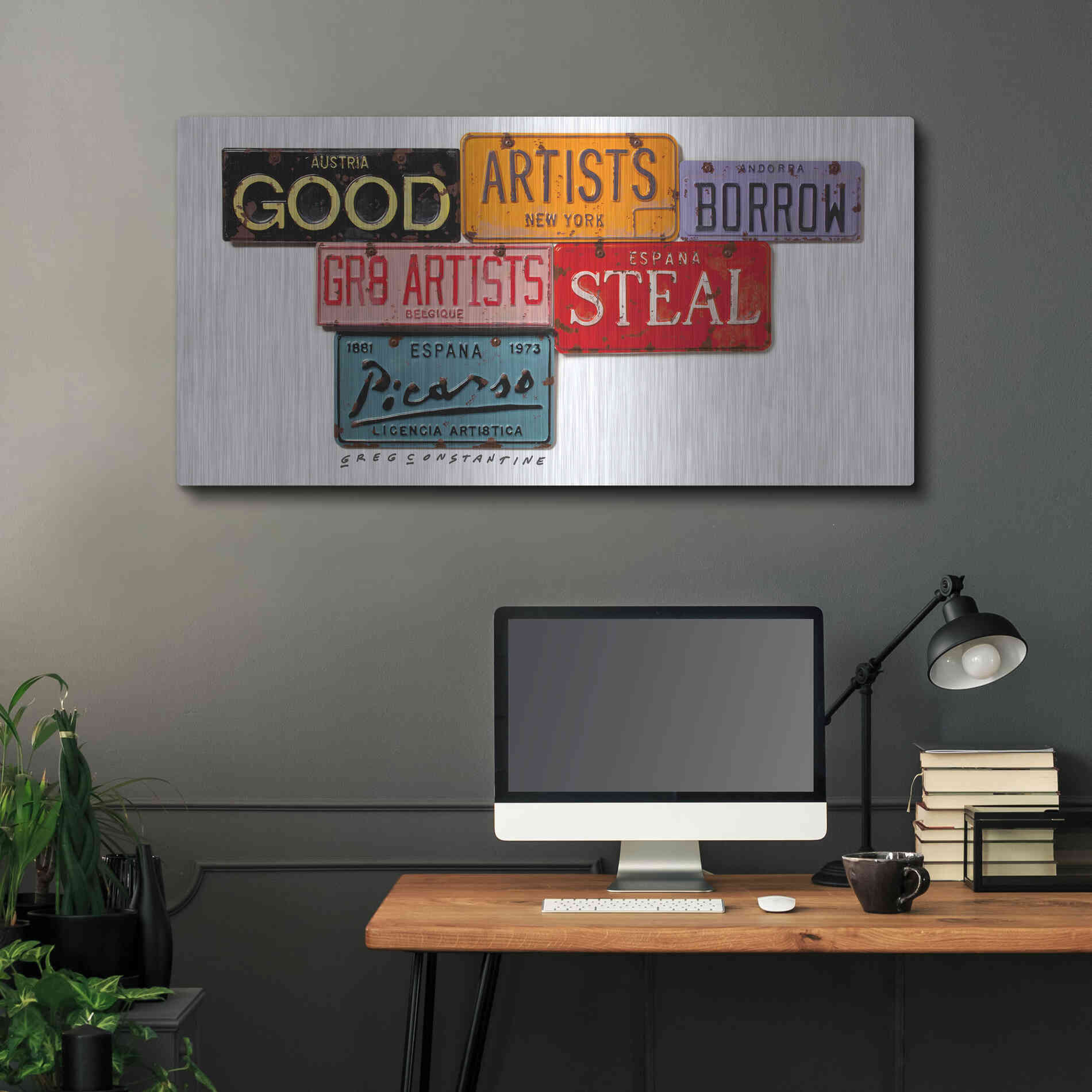 Luxe Metal Art 'Picasso Artists Steal' by Gregory Constantine, Metal Wall Art,48x24