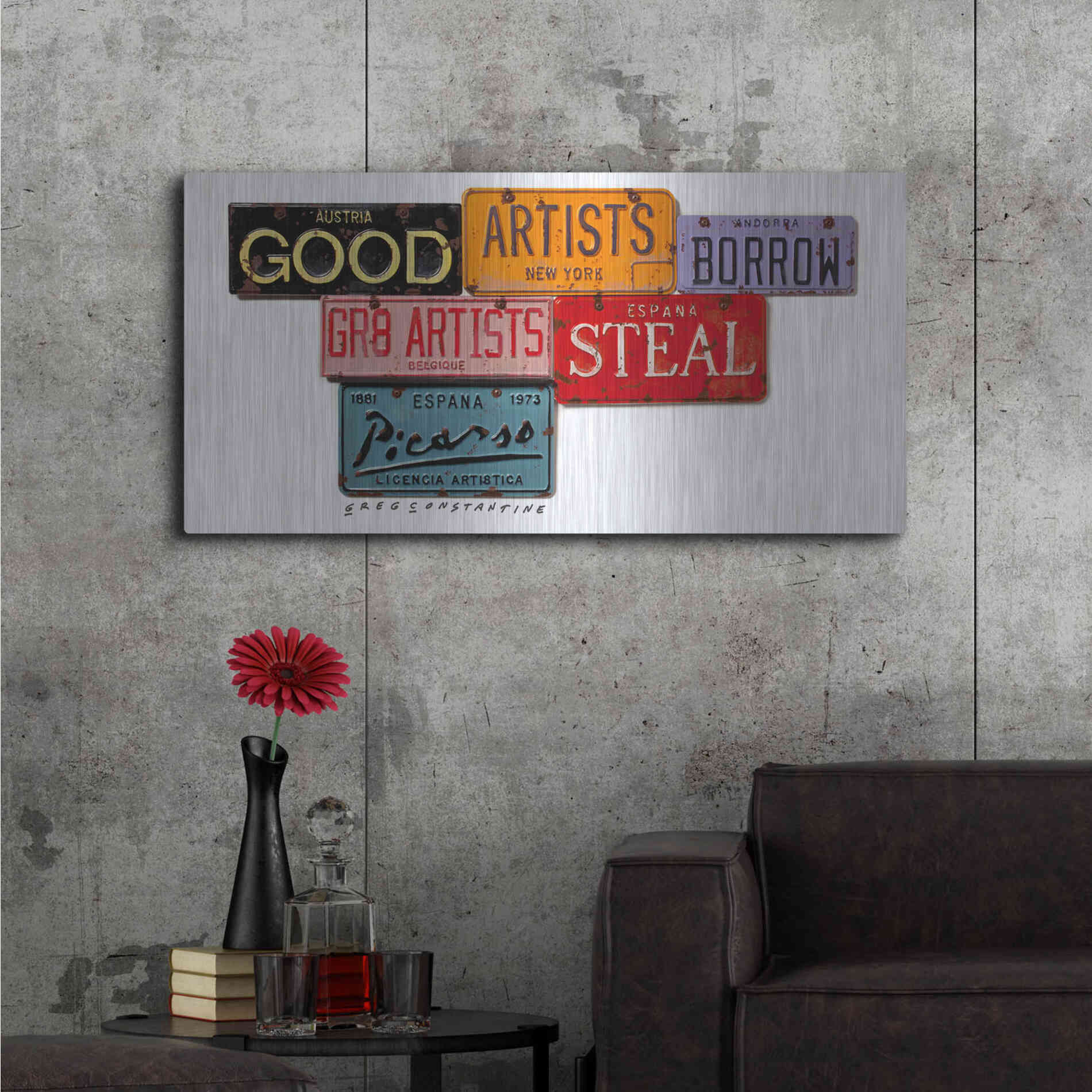 Luxe Metal Art 'Picasso Artists Steal' by Gregory Constantine, Metal Wall Art,48x24