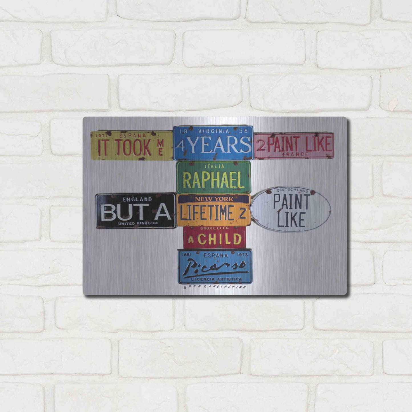 Luxe Metal Art 'Picasso 4 Years' by Gregory Constantine, Metal Wall Art,16x12