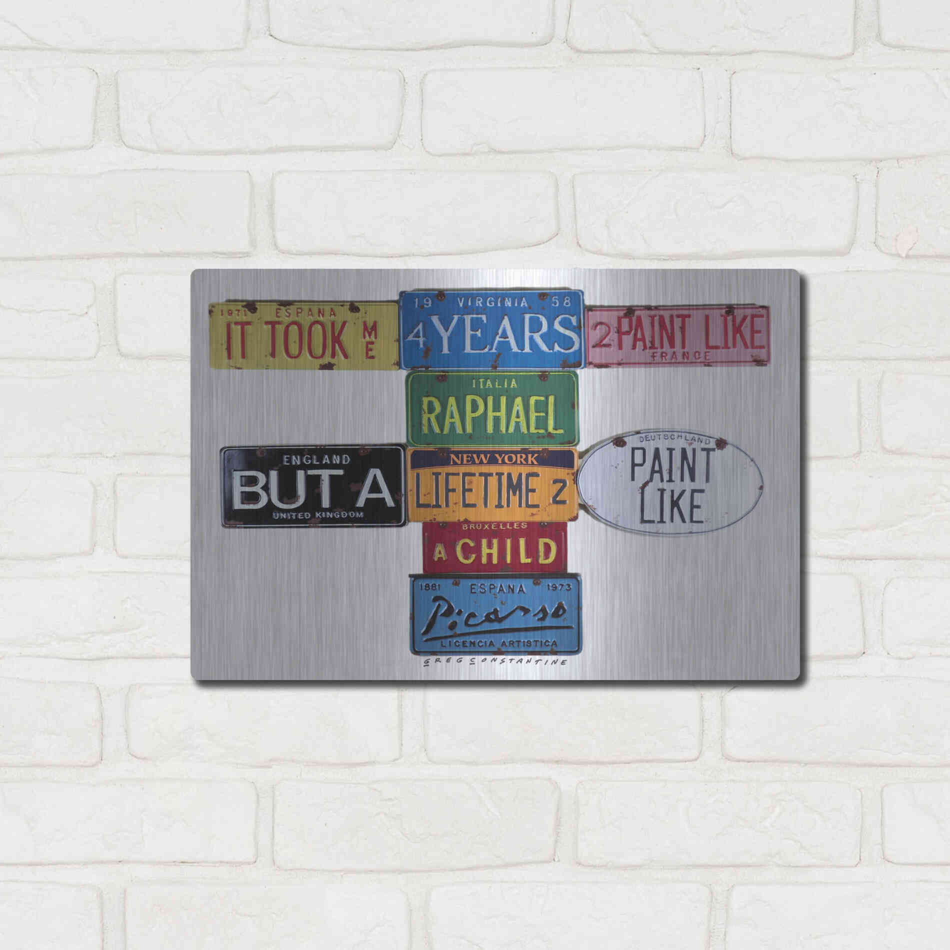 Luxe Metal Art 'Picasso 4 Years' by Gregory Constantine, Metal Wall Art,16x12