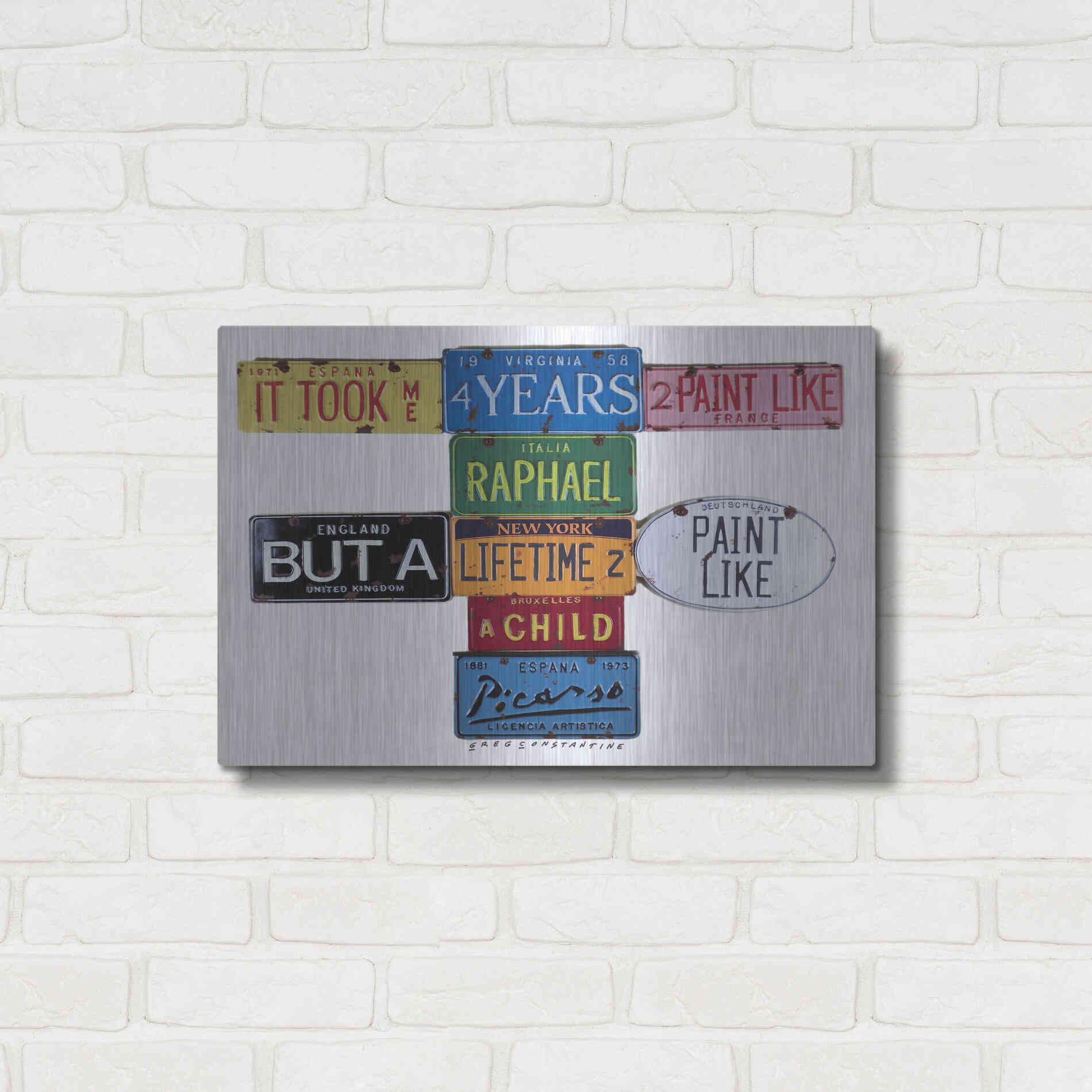 Luxe Metal Art 'Picasso 4 Years' by Gregory Constantine, Metal Wall Art,24x16