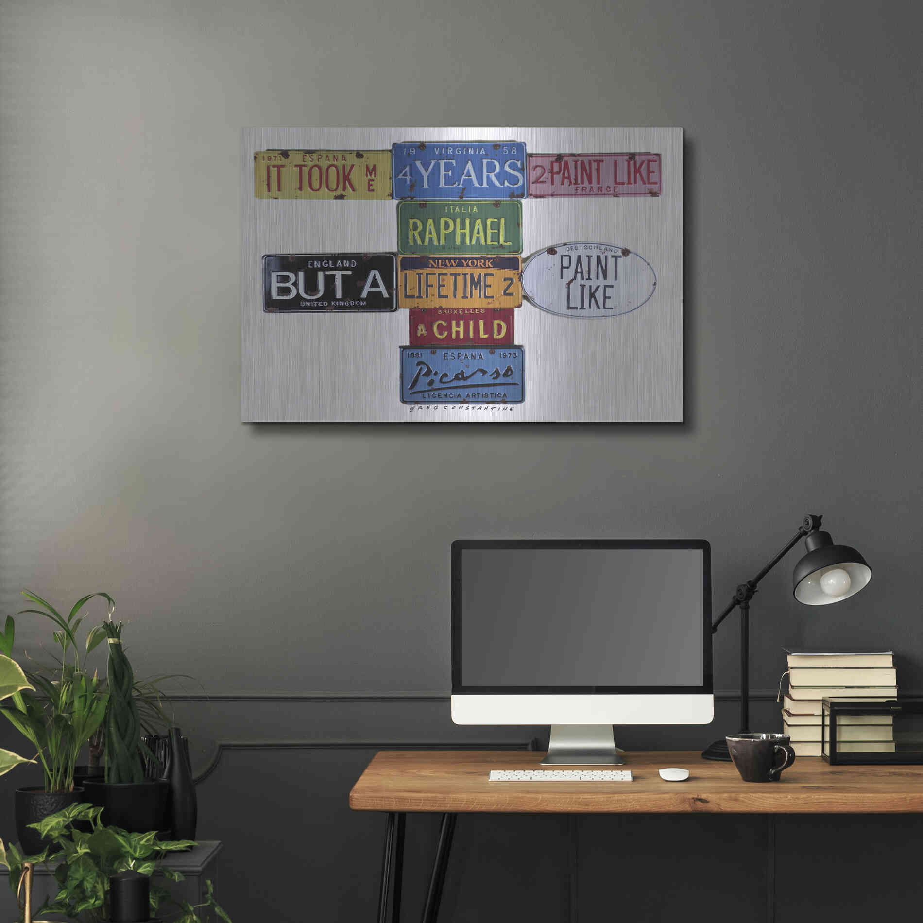 Luxe Metal Art 'Picasso 4 Years' by Gregory Constantine, Metal Wall Art,36x24