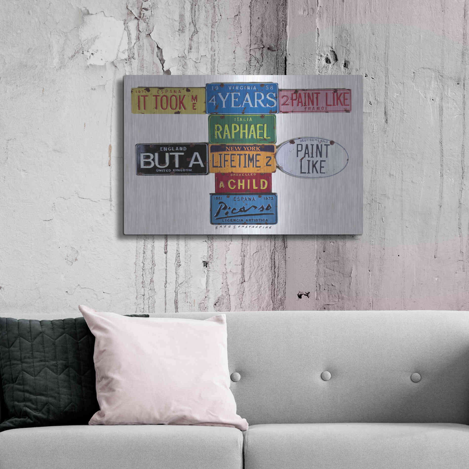 Luxe Metal Art 'Picasso 4 Years' by Gregory Constantine, Metal Wall Art,36x24
