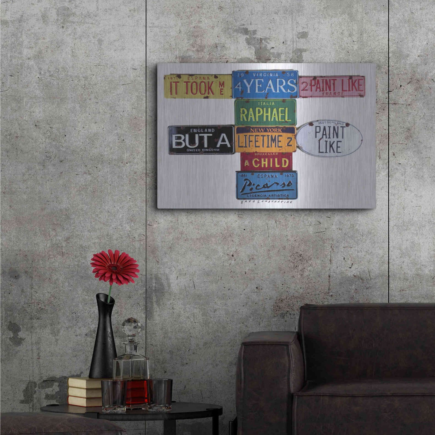 Luxe Metal Art 'Picasso 4 Years' by Gregory Constantine, Metal Wall Art,36x24
