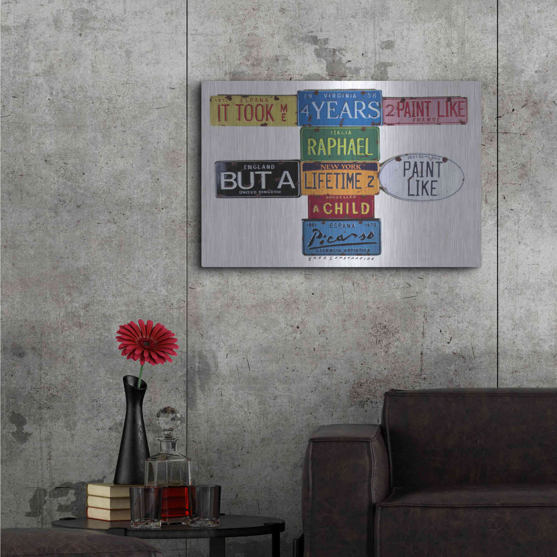 Luxe Metal Art 'Picasso 4 Years' by Gregory Constantine, Metal Wall Art,36x24