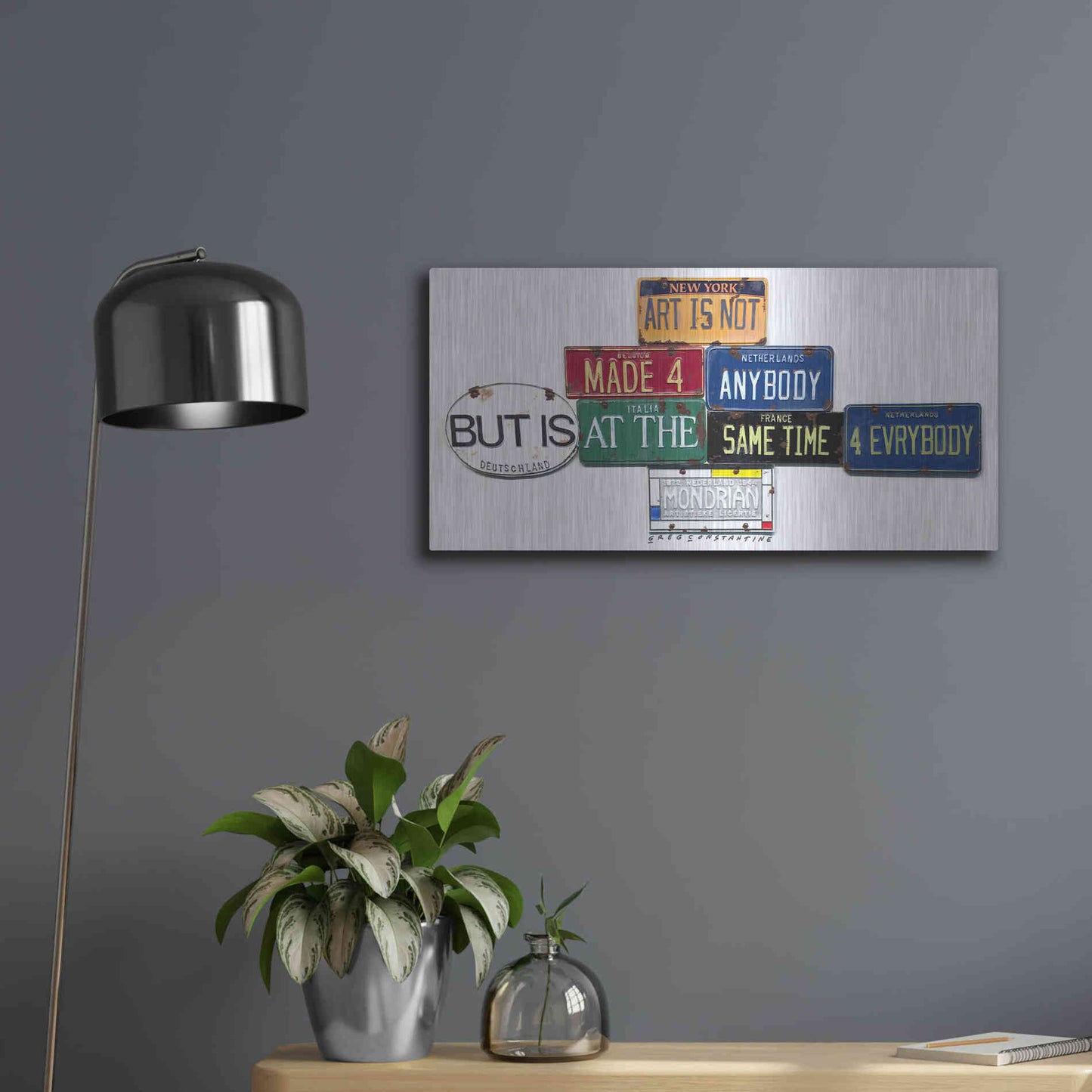 Luxe Metal Art 'Mondrian Not 4 Anybody' by Gregory Constantine, Metal Wall Art,24x12