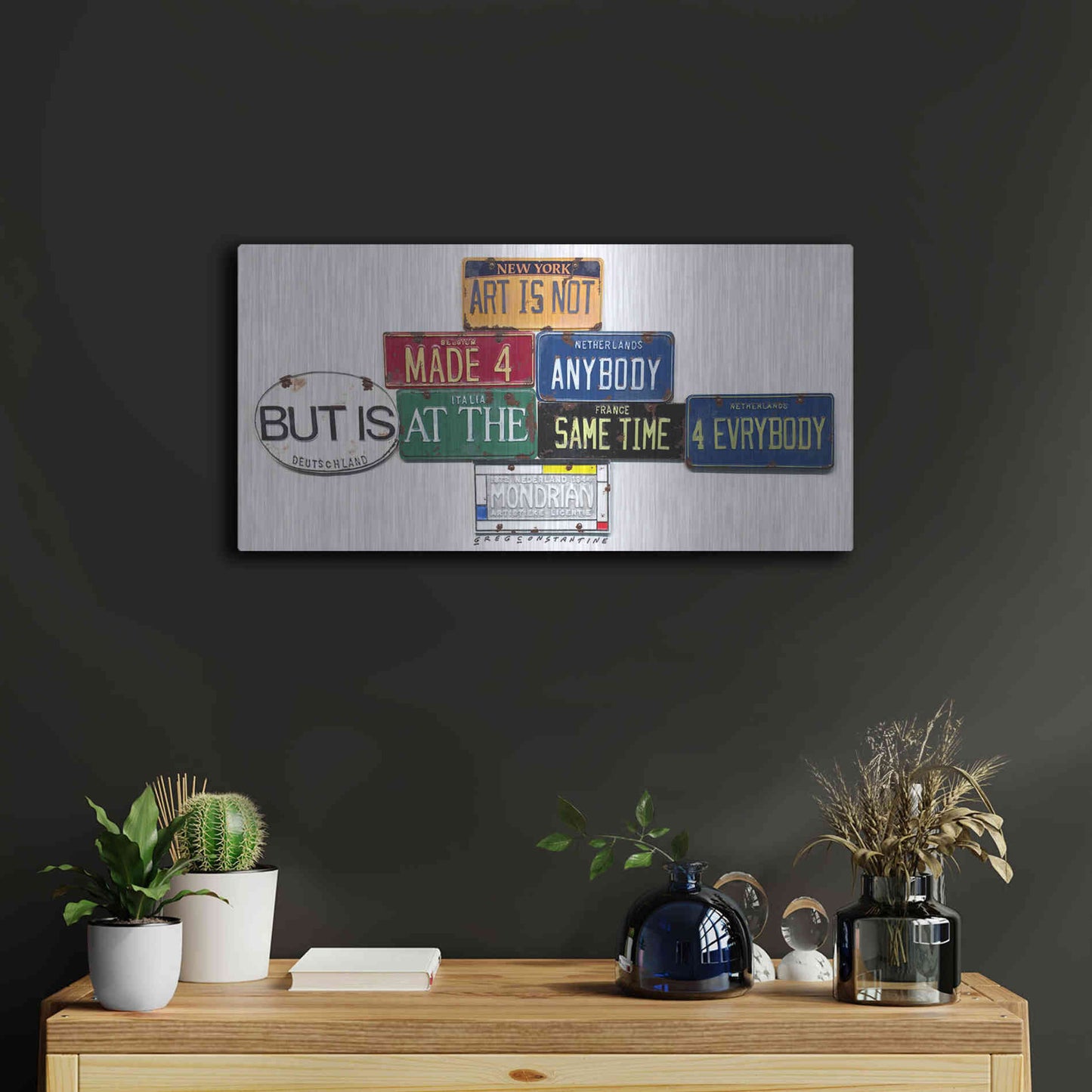 Luxe Metal Art 'Mondrian Not 4 Anybody' by Gregory Constantine, Metal Wall Art,24x12