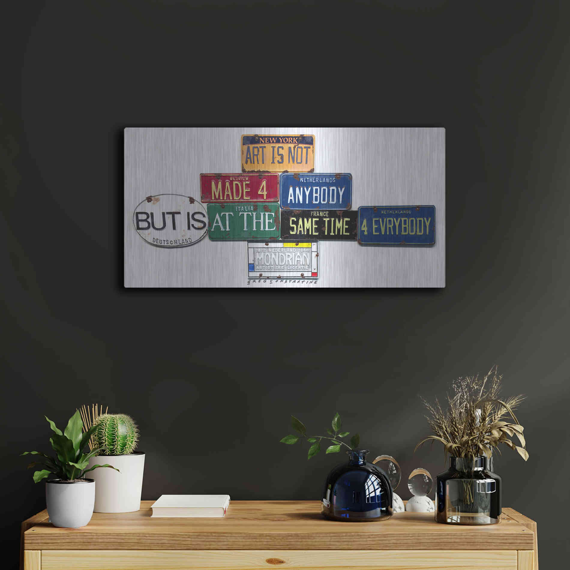 Luxe Metal Art 'Mondrian Not 4 Anybody' by Gregory Constantine, Metal Wall Art,24x12