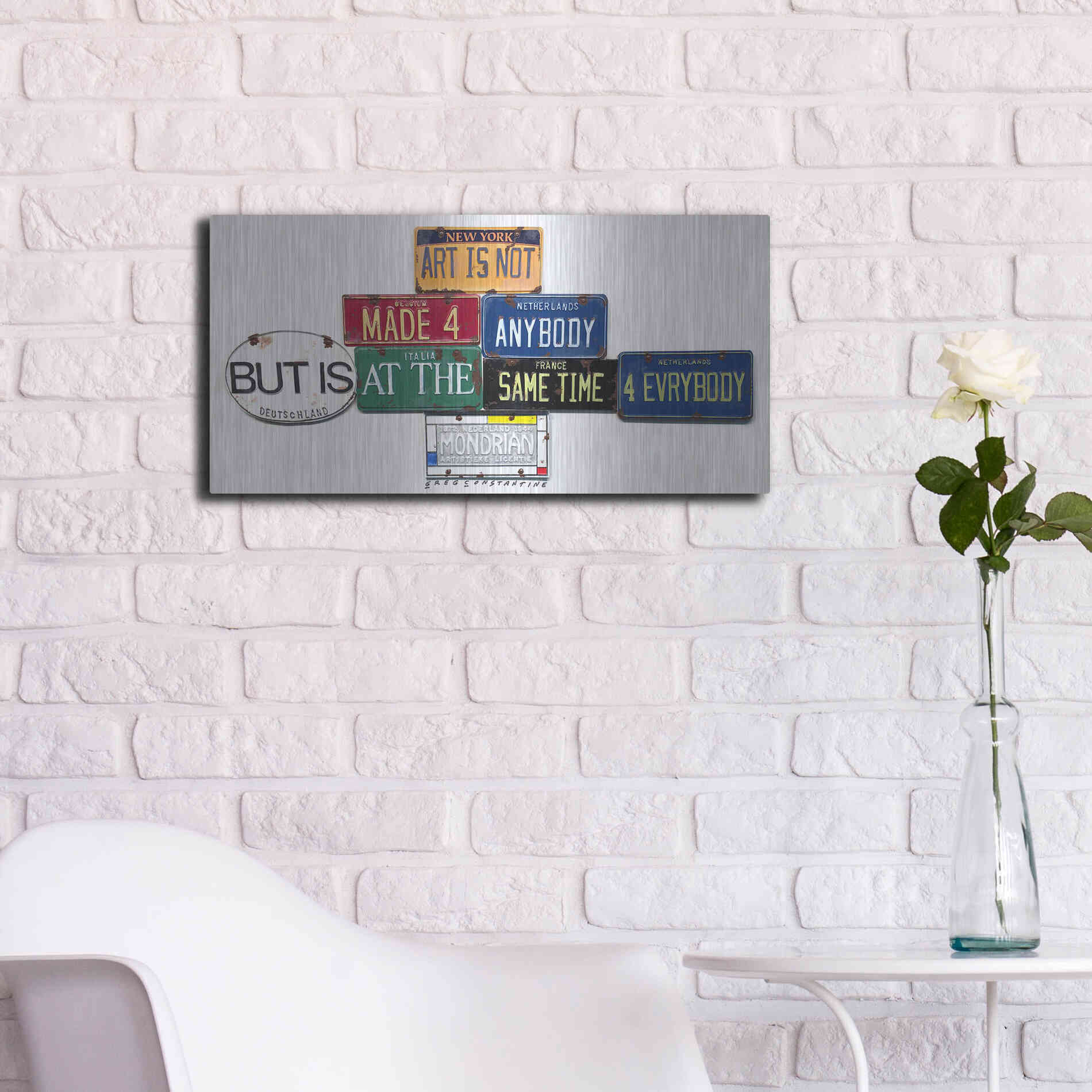Luxe Metal Art 'Mondrian Not 4 Anybody' by Gregory Constantine, Metal Wall Art,24x12