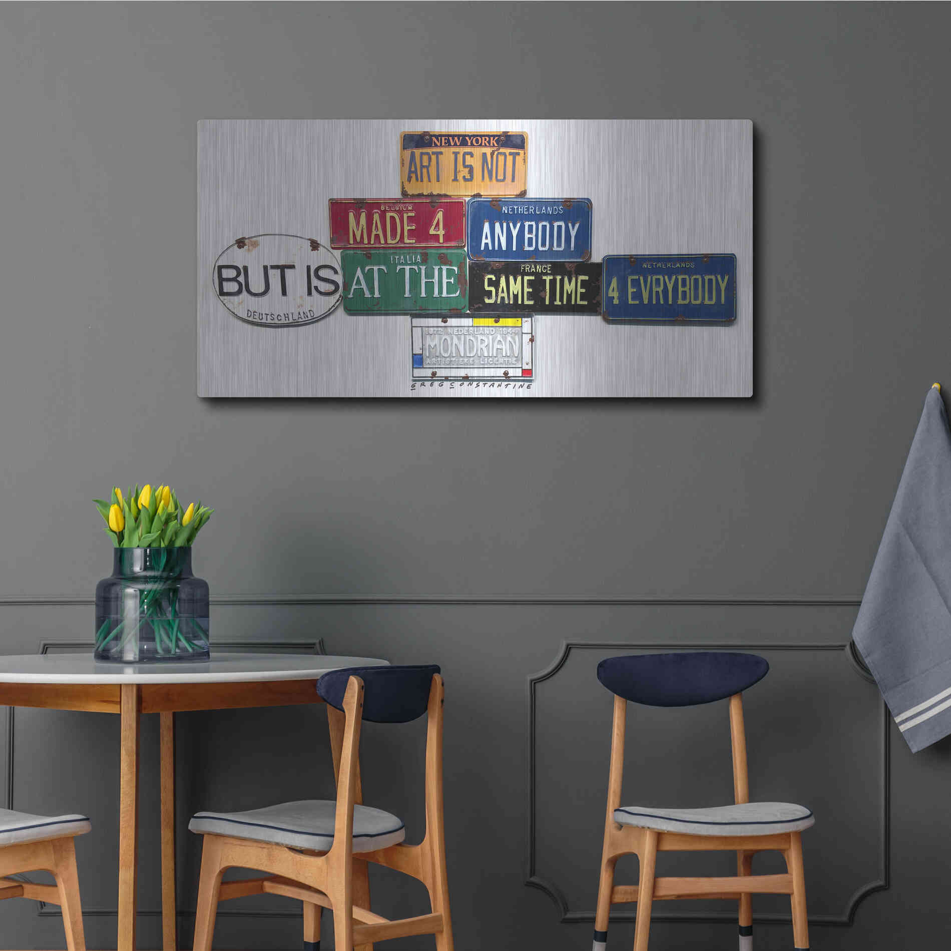 Luxe Metal Art 'Mondrian Not 4 Anybody' by Gregory Constantine, Metal Wall Art,48x24