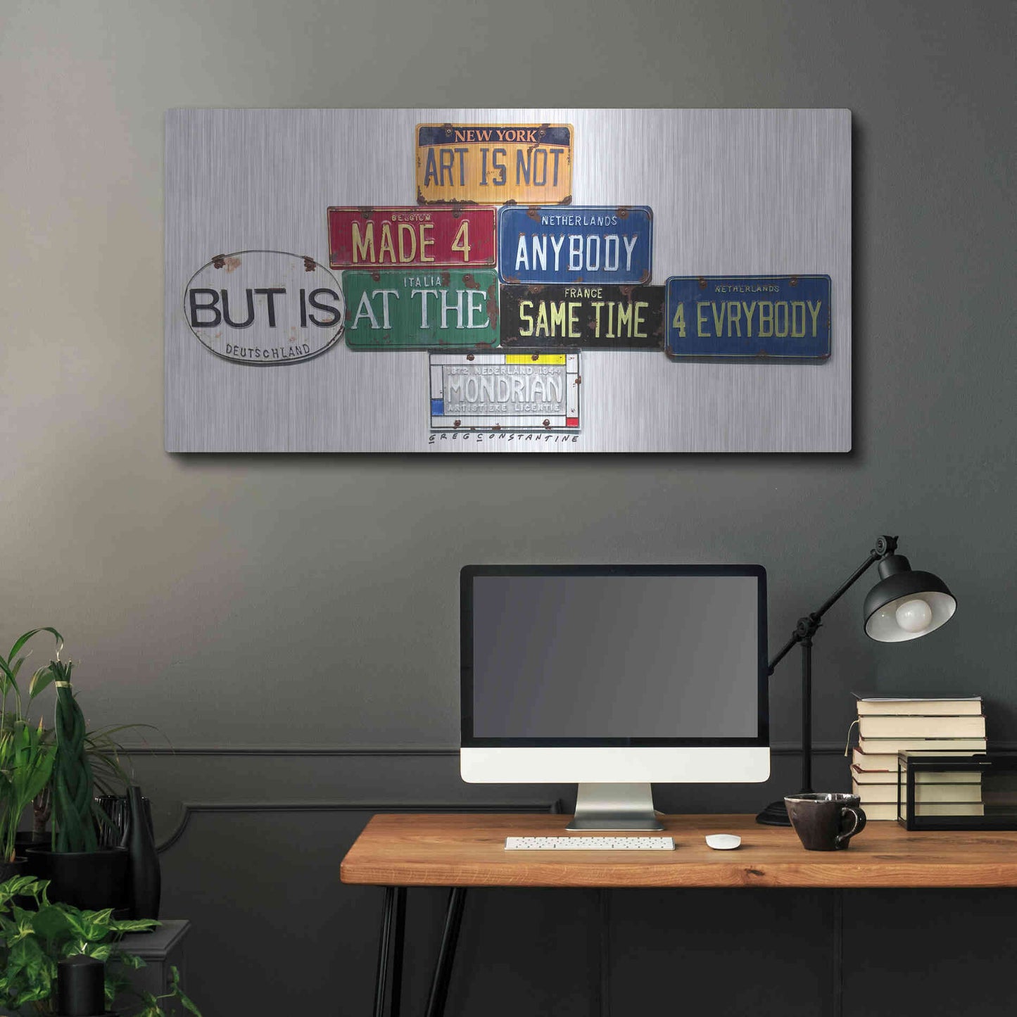 Luxe Metal Art 'Mondrian Not 4 Anybody' by Gregory Constantine, Metal Wall Art,48x24