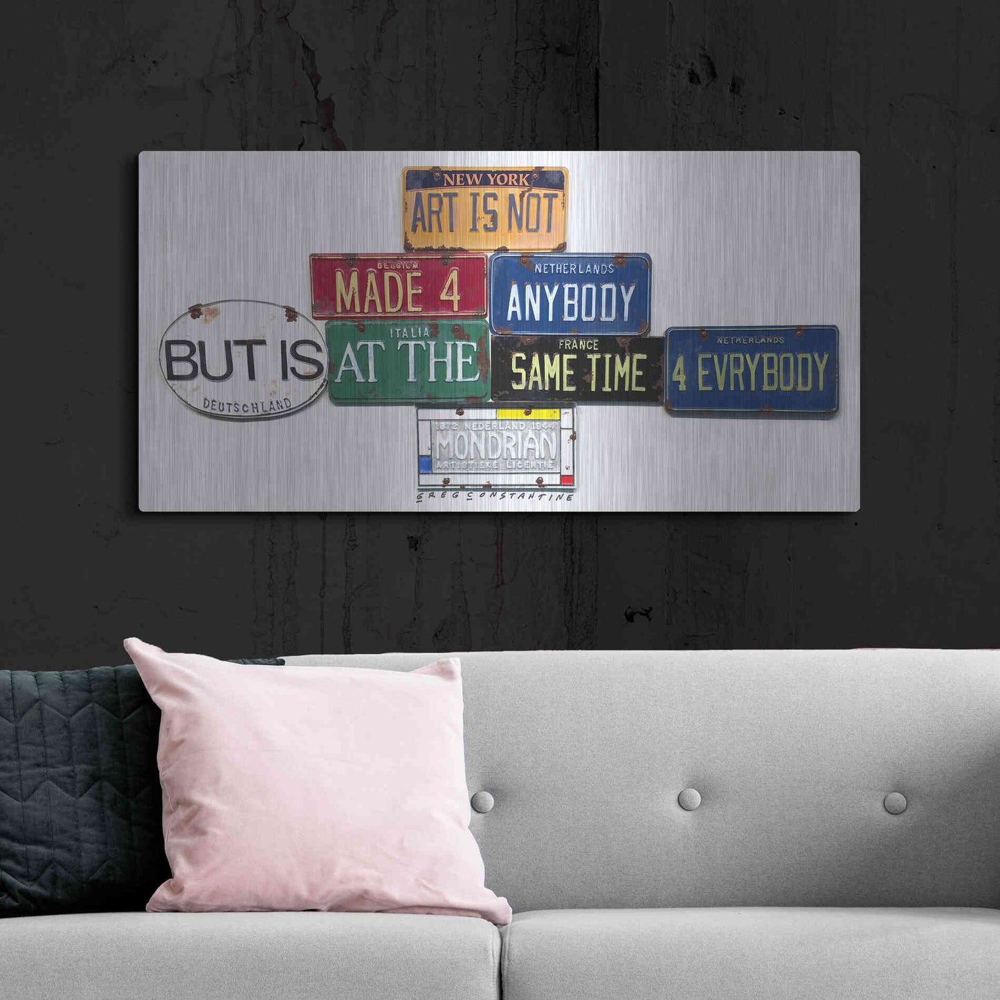 Luxe Metal Art 'Mondrian Not 4 Anybody' by Gregory Constantine, Metal Wall Art,48x24