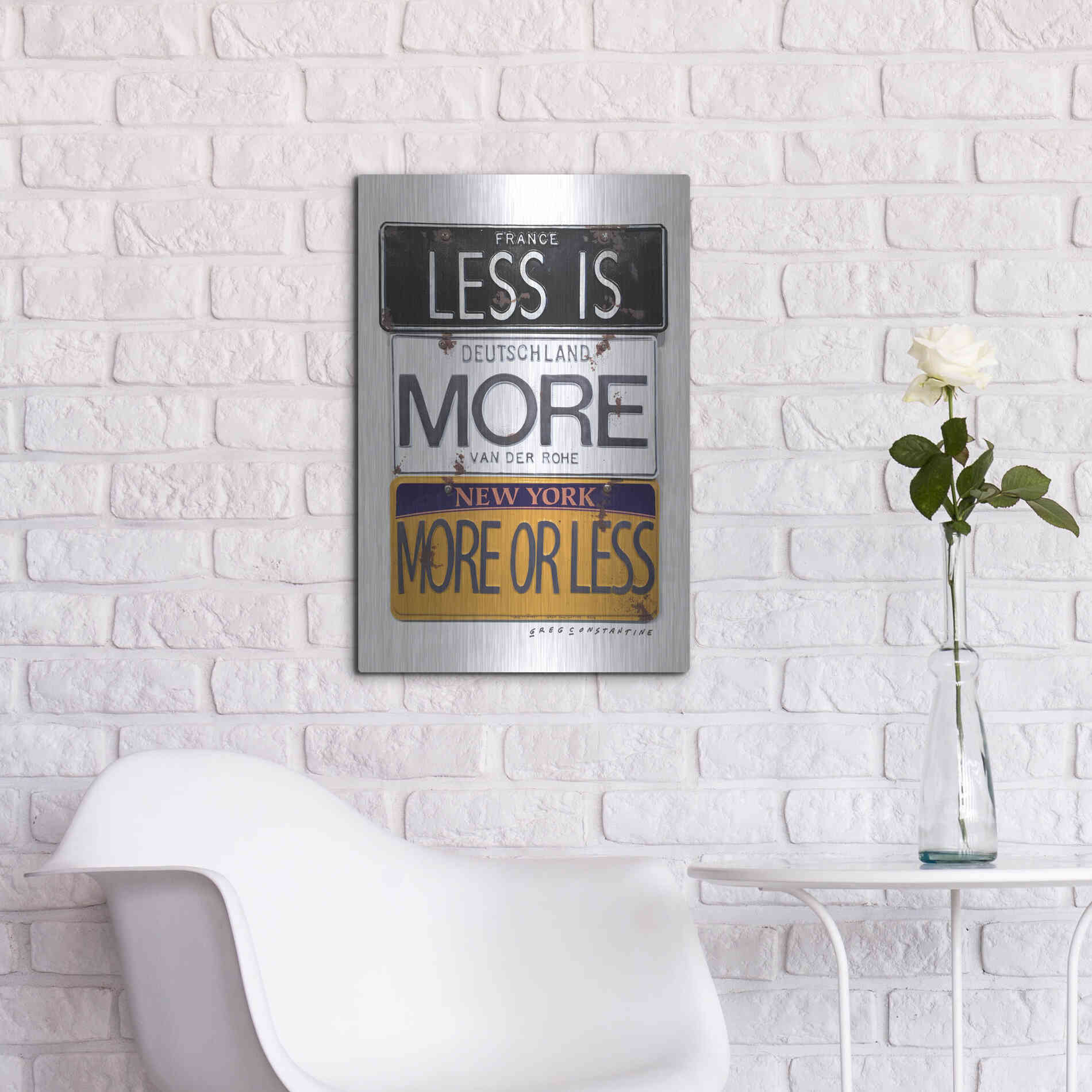 Luxe Metal Art 'Mies Less Is More' by Gregory Constantine, Metal Wall Art,16x24