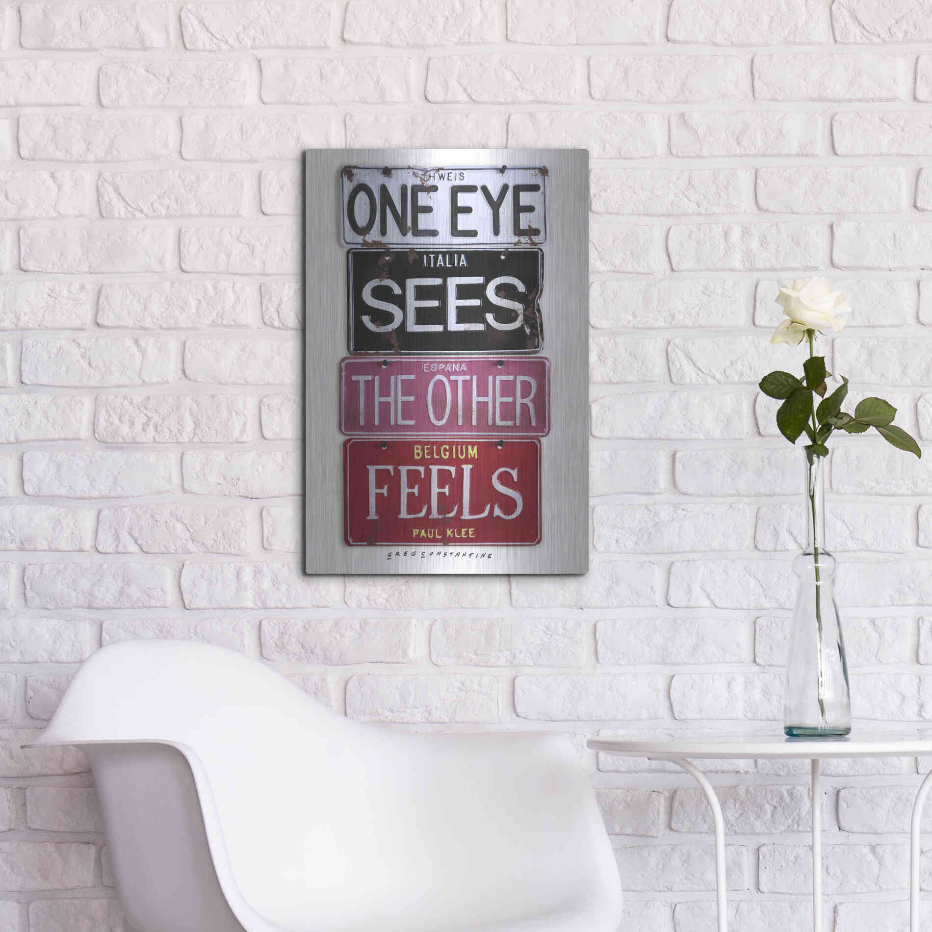 Luxe Metal Art 'Klee One Eye Sees' by Gregory Constantine, Metal Wall Art,16x24