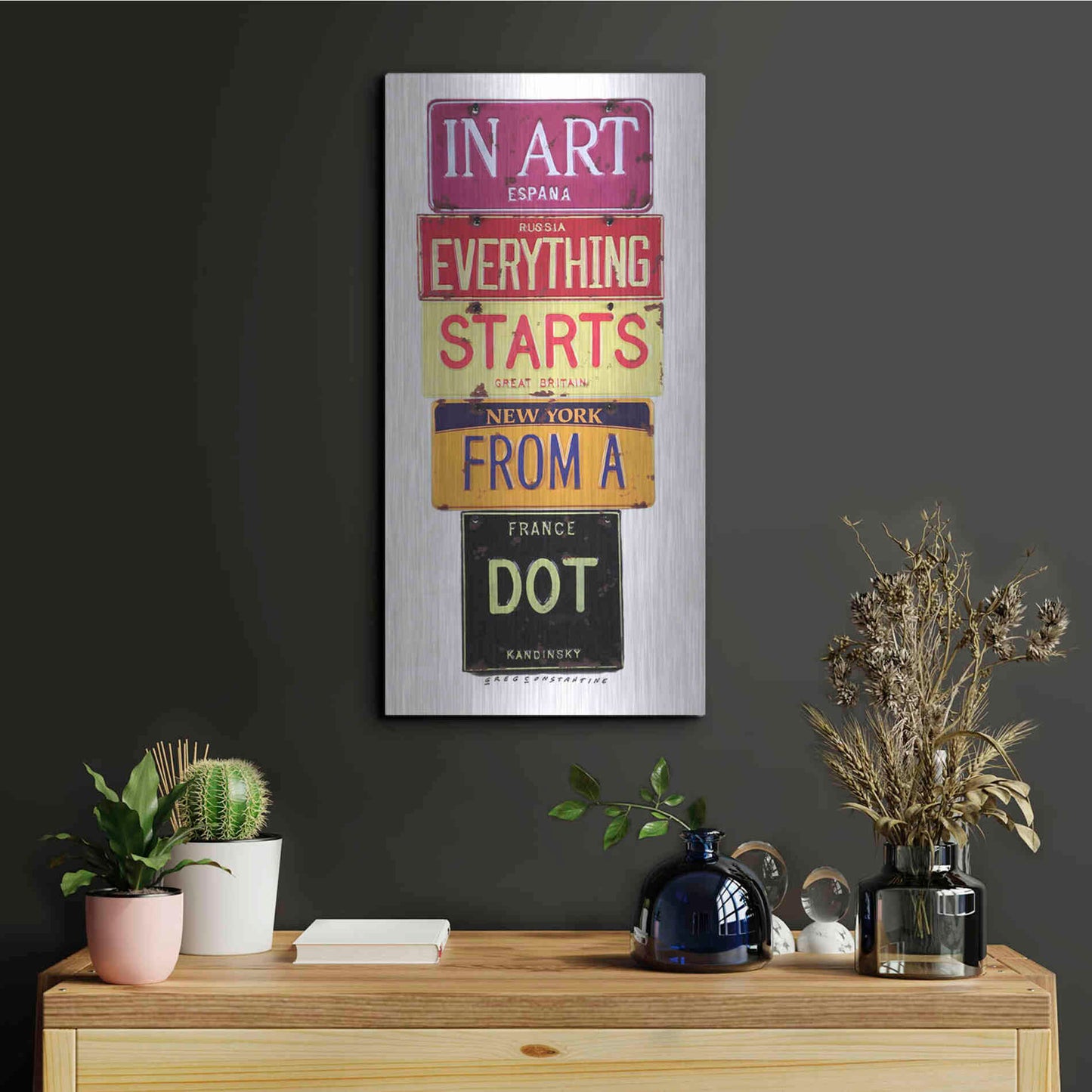Luxe Metal Art 'Kandinsky Dot' by Gregory Constantine, Metal Wall Art,12x24