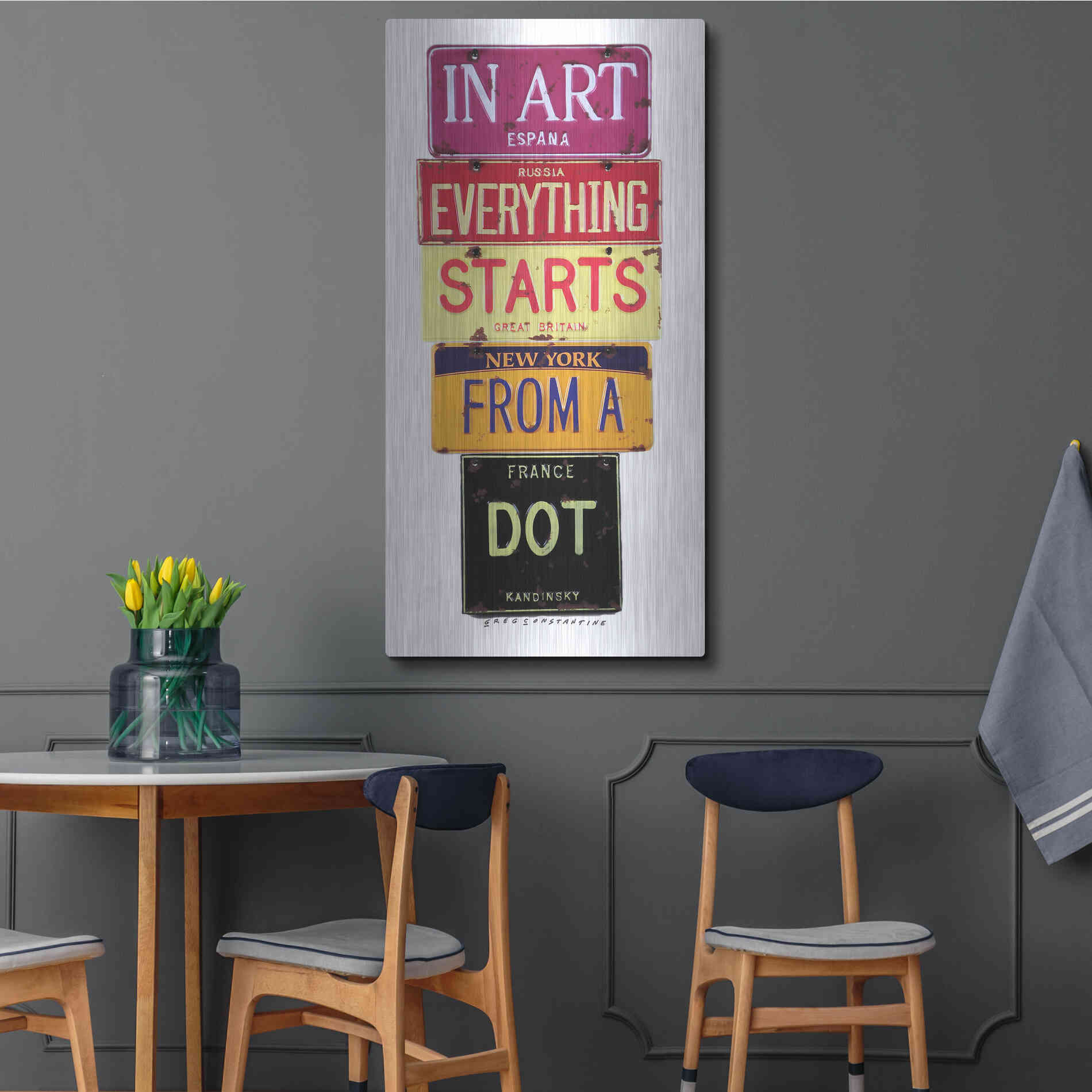 Luxe Metal Art 'Kandinsky Dot' by Gregory Constantine, Metal Wall Art,24x48